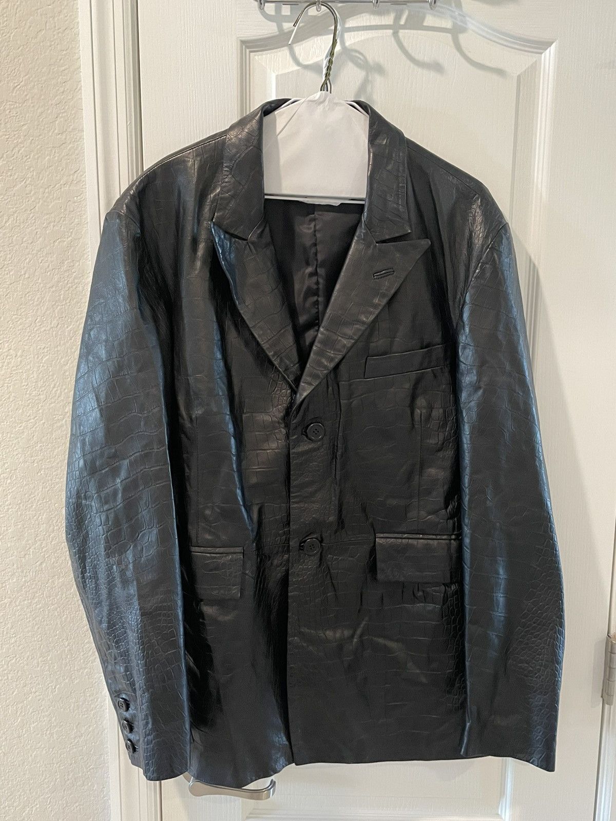 Sunflower Sunflower Croc Embossed Leather Blazer Size US L / EU 52-54 / 3 - 1 Thumbnail