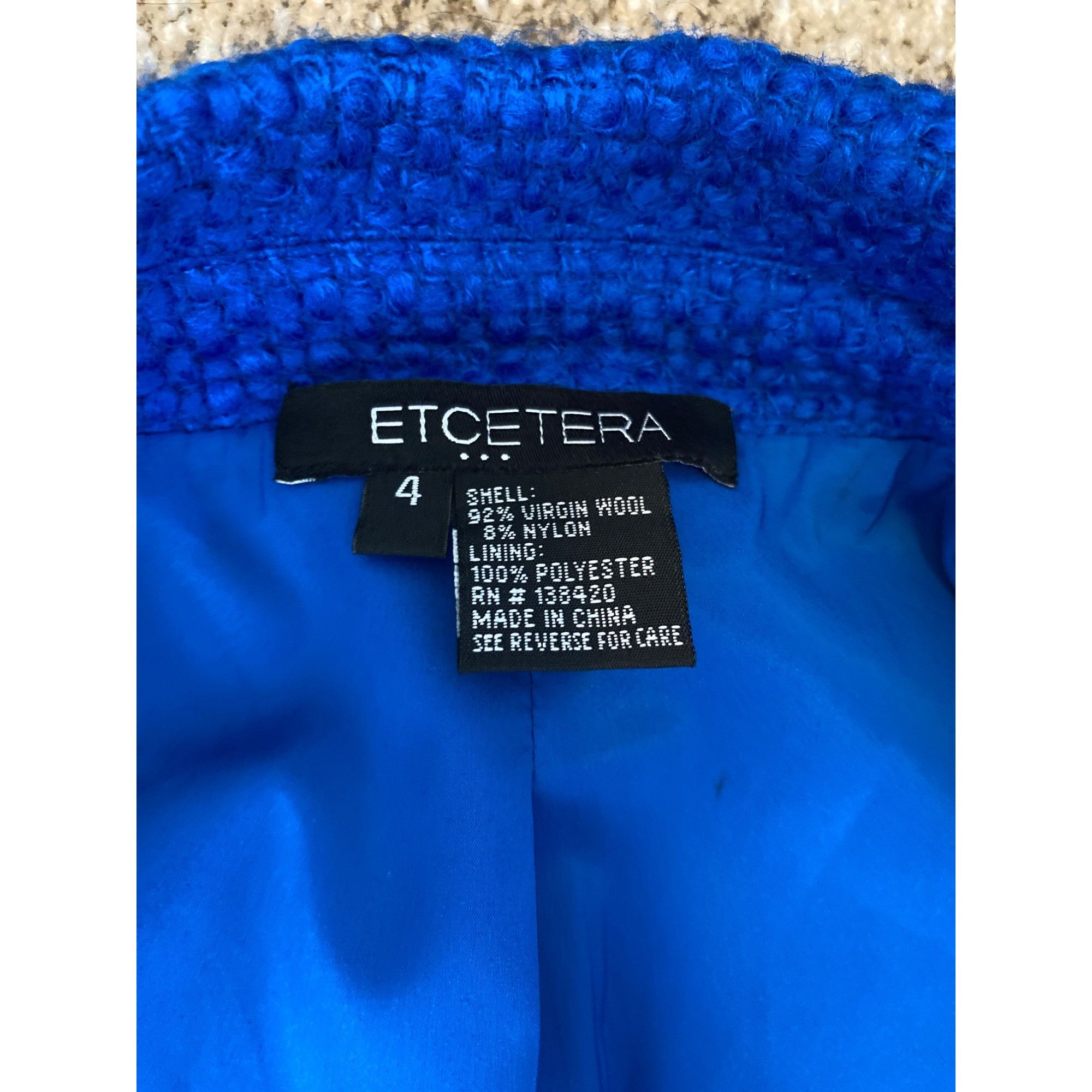 Vintage ETCETERA WOMEN'S ROYAL BLUE VIRGIN WOOL TWEED COAT SZ 4 NWOT Size S / US 4 / IT 40 - 4 Thumbnail
