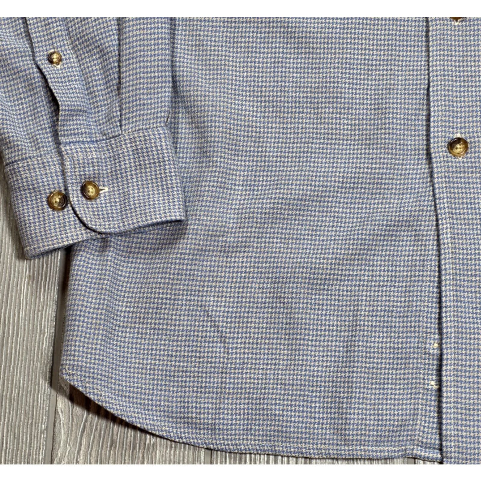 Orvis VINTAGE Orvis Button-Up Shirt Mens L Blue Beige Houndstooth Flannel Long Sleeve Plaid Button-Front Casual Workwear Size US L / EU 52-54 / 3 - 4 Thumbnail