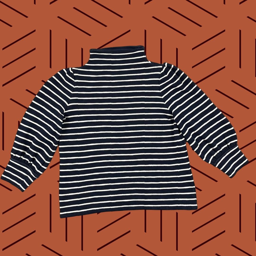 Madewell Madewell Mockneck Sweater Top Striped Womens XS Knits Pullover Gathered Sleeve Dark Nightfall Blue Casual Womens XS Size XS / US 0-2 / IT 36-38 - 1 Thumbnail