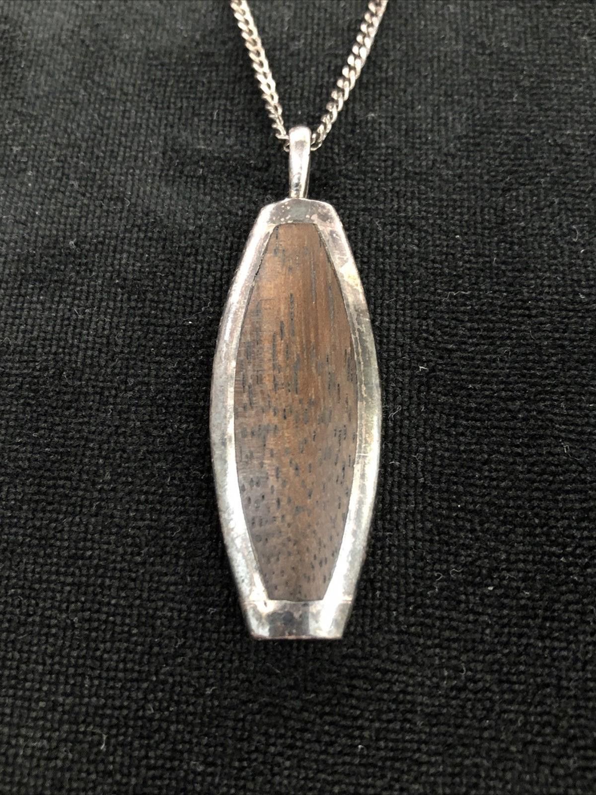 Other Vintage Silver Chain 18 Inch & Silver Pendant With Wood Size ONE SIZE - 2 Thumbnail
