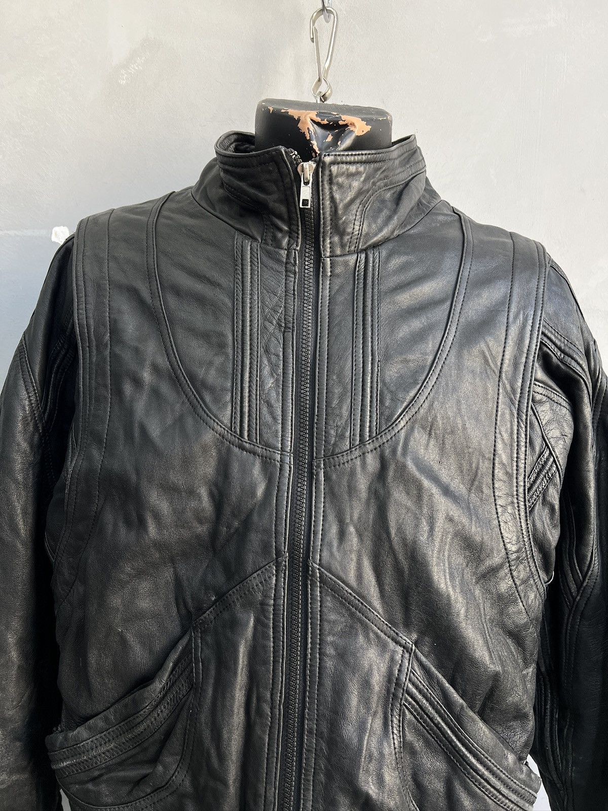 14th Addiction Black bomber avant garde leather cropped jacket y2k Size US M / EU 48-50 / 2 - 2 Thumbnail