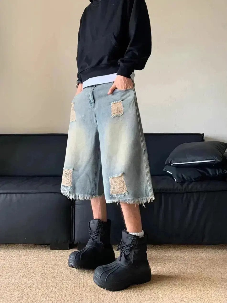 Japanese Brand Street Jorts Washed Dirty Hole Short Jeans y2k Size US 32 / EU 48 - 1 Thumbnail