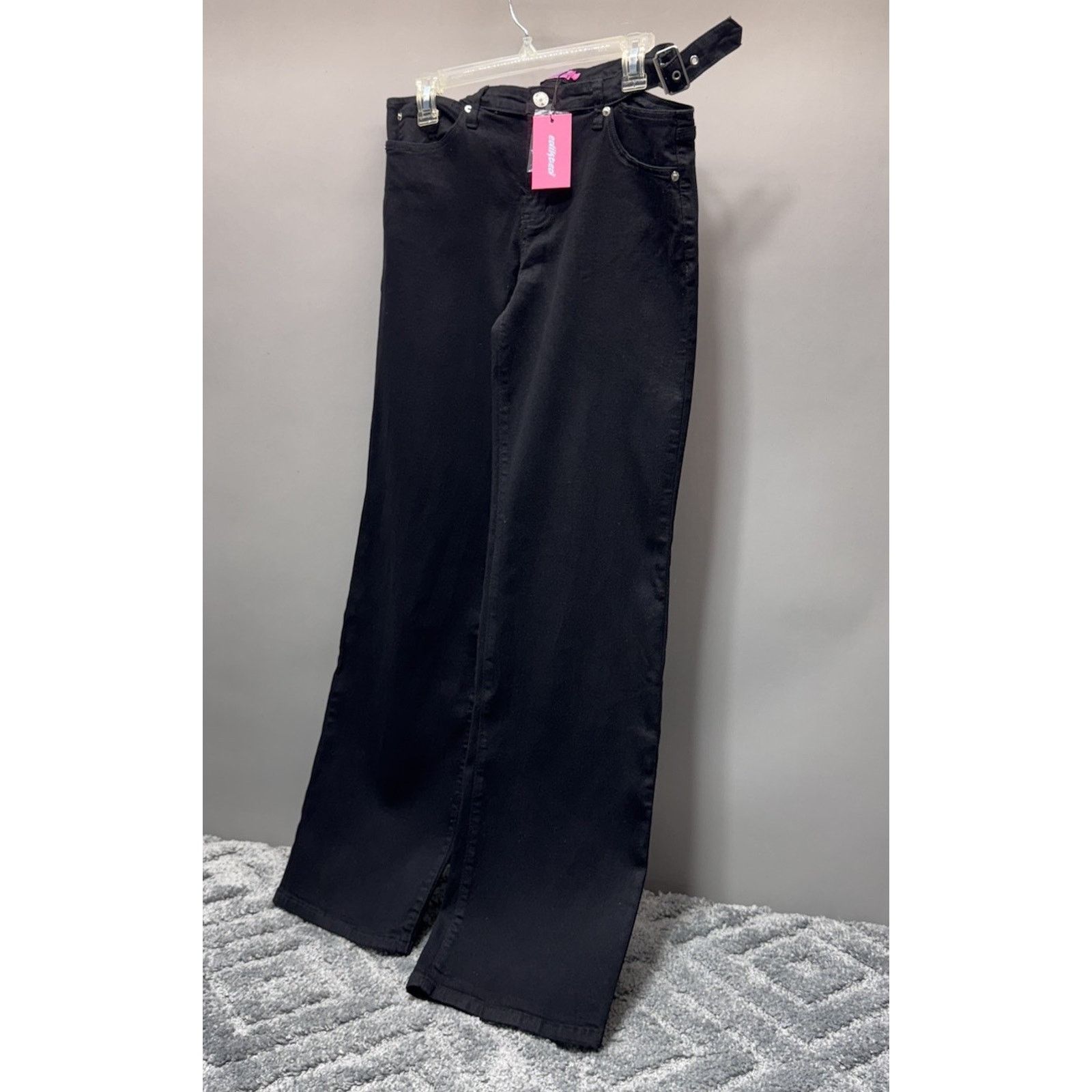 The Unbranded Brand Edikted Black Cut Out Belt Low Rise Flare Jeans L 32”X32” Size 32" / US 10 / IT 46 - 2 Thumbnail