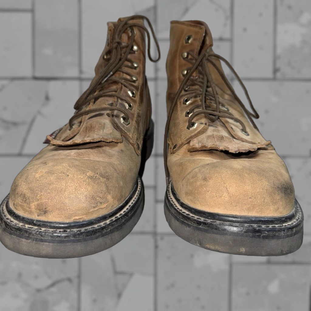 Vintage Double-H Work Boots Men’s 12D STK#9728 Brown Leather Toe: Steel Leather Upper, Lace-Up, Oil-Resistant Sole, Pre-owned Mens Boot Size US 12 / EU 45 - 1 Thumbnail