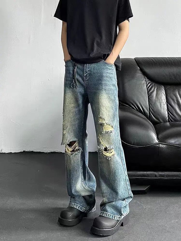 Designer × Japanese Brand Washed and worn-in ripped straight-leg jeans Size US 30 / EU 46 - 1 Thumbnail