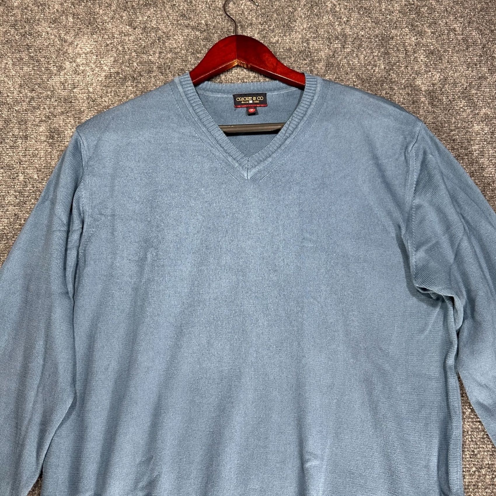 CO Cricket & Co Sweater Mens Medium Blue Cotton Pullover Rib Hem Cuffs Italy Size US M / EU 48-50 / 2 - 3 Thumbnail