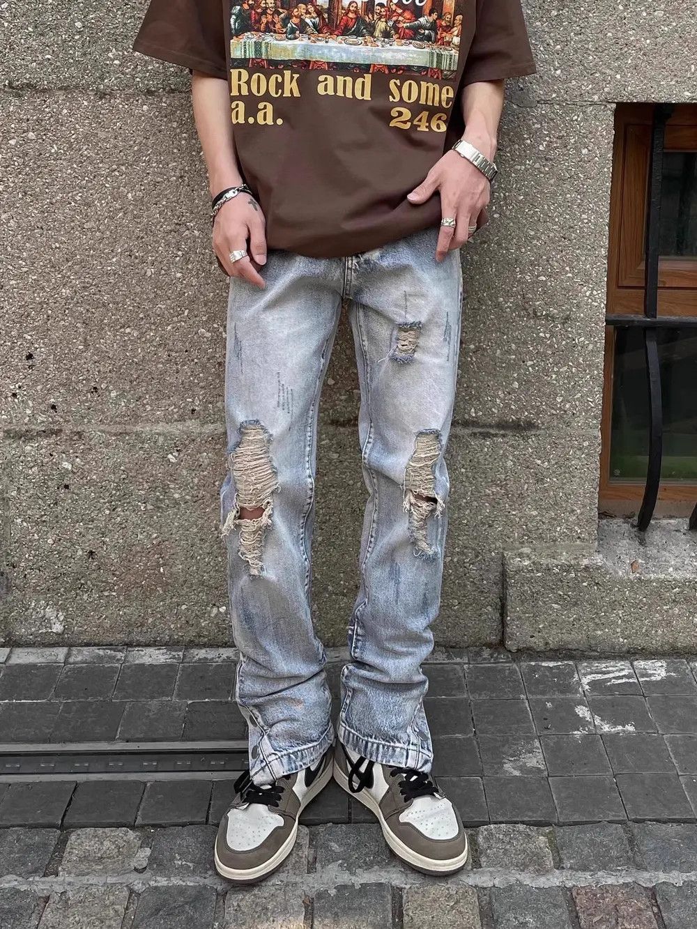 Japanese Brand × Vintage Hip hop straight leg washed distressed jeans Size US 32 / EU 48 - 6 Thumbnail