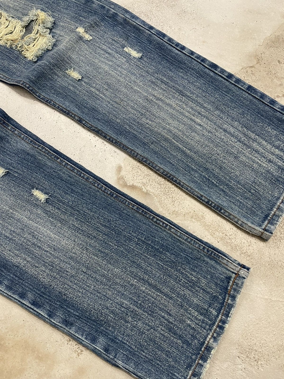 Japanese Brand Nylaus Distressed Rusty Denim Heavy Stitching Font Y2K Size US 32 / EU 48 - 5 Thumbnail