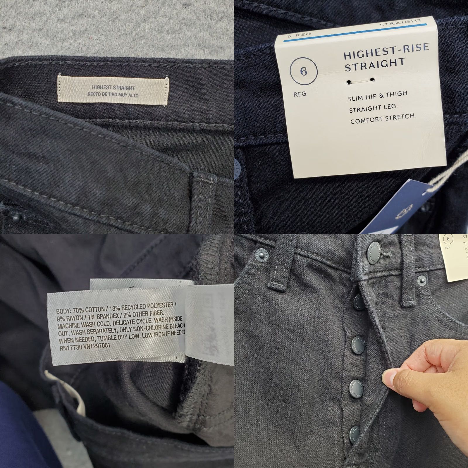 Vintage Universal Thread Jeans Womens 6 Black High Rise Comfort Fit Button Fly Size 28" / US 6 / IT 42 - 8 Thumbnail