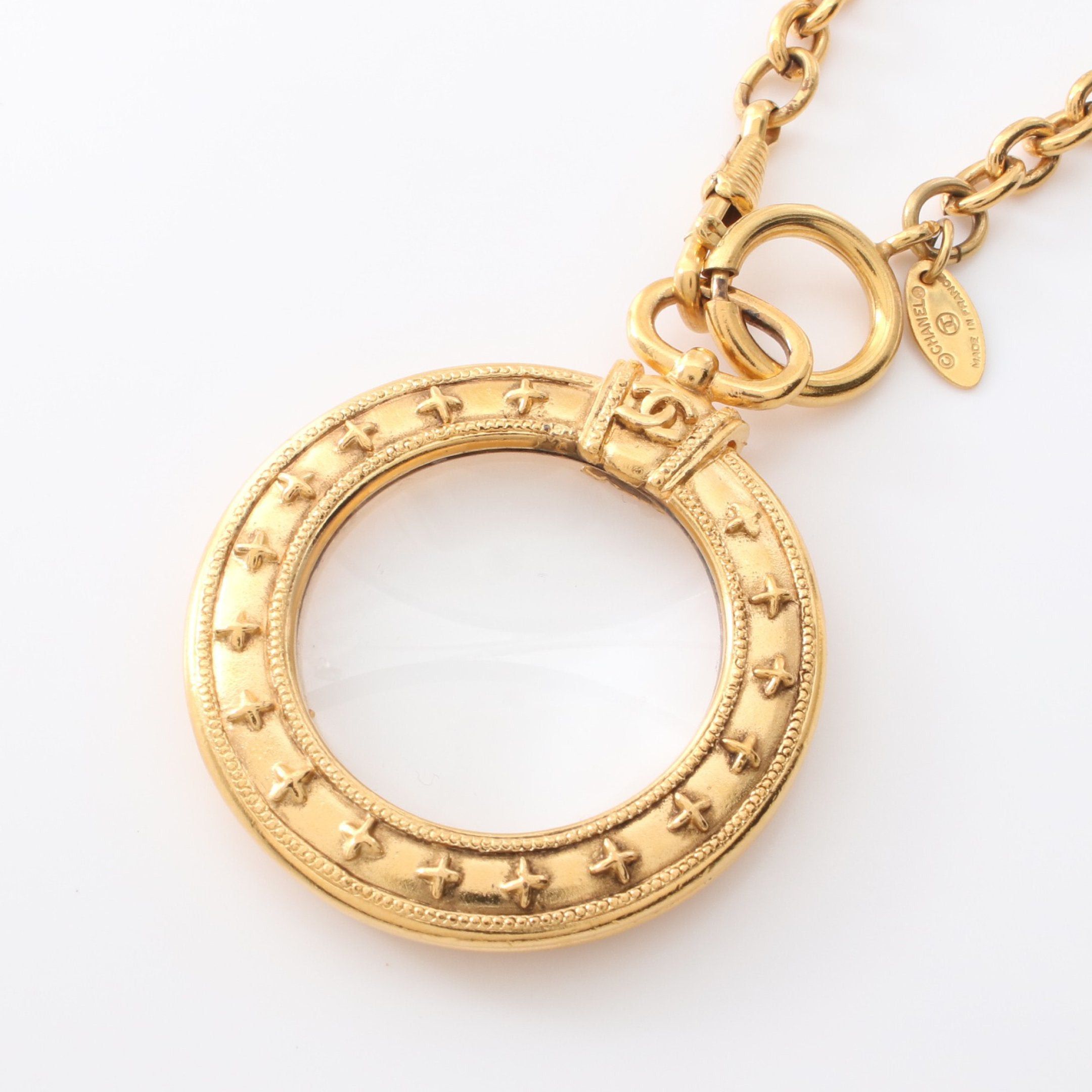 image of Chanel Necklace Gp Glass Gold Clear Vintage, Women's