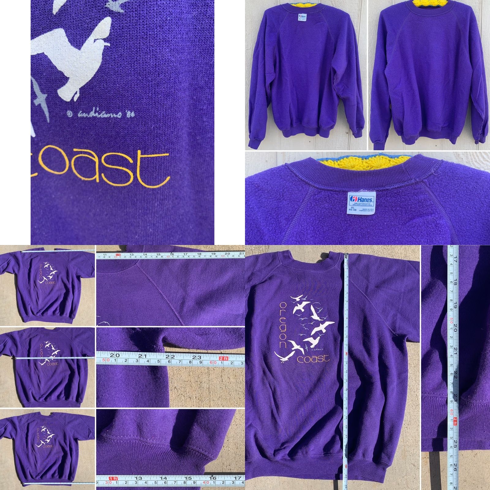 Hanes VINTAGE Hanes Oregon Coast Raglan Sweatshirt Seagull Graphics 80s 1980s Made In USA XL Men Pullover Crew Neck Purple Beach Bird Size US XL / EU 56 / 4 - 8 Thumbnail