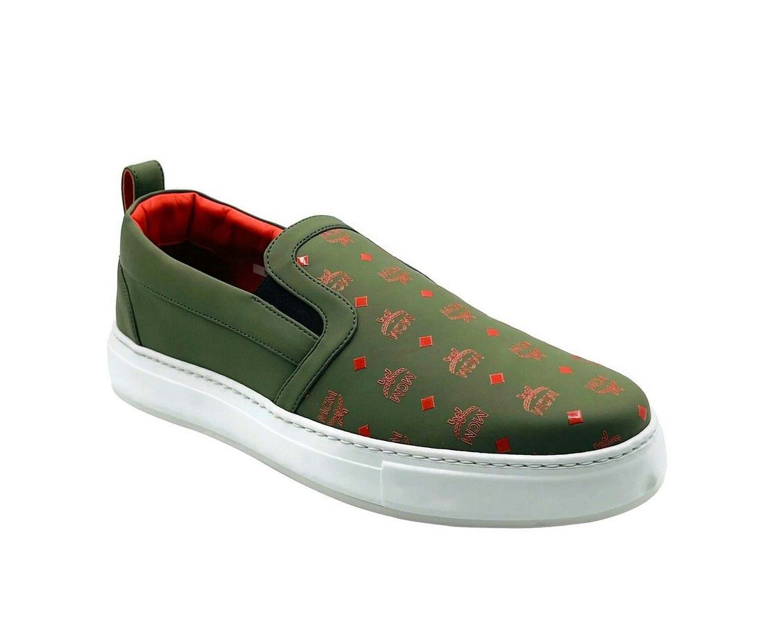 MCM Men's Moss Green Orange Logo Leather Slip On Sneaker (41 EU Size US 8 / EU 41 - 1 Thumbnail