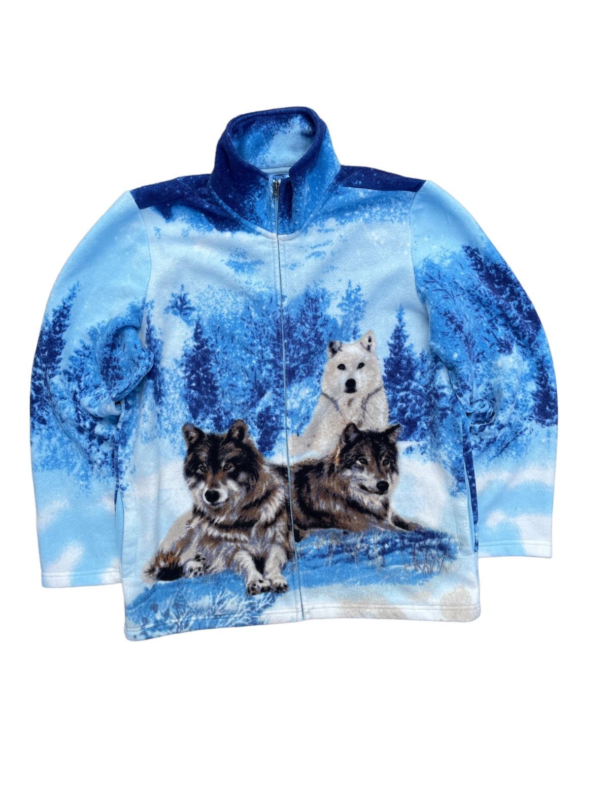 Vintage Y2K Wolf Zip Fleece Animal Jacket