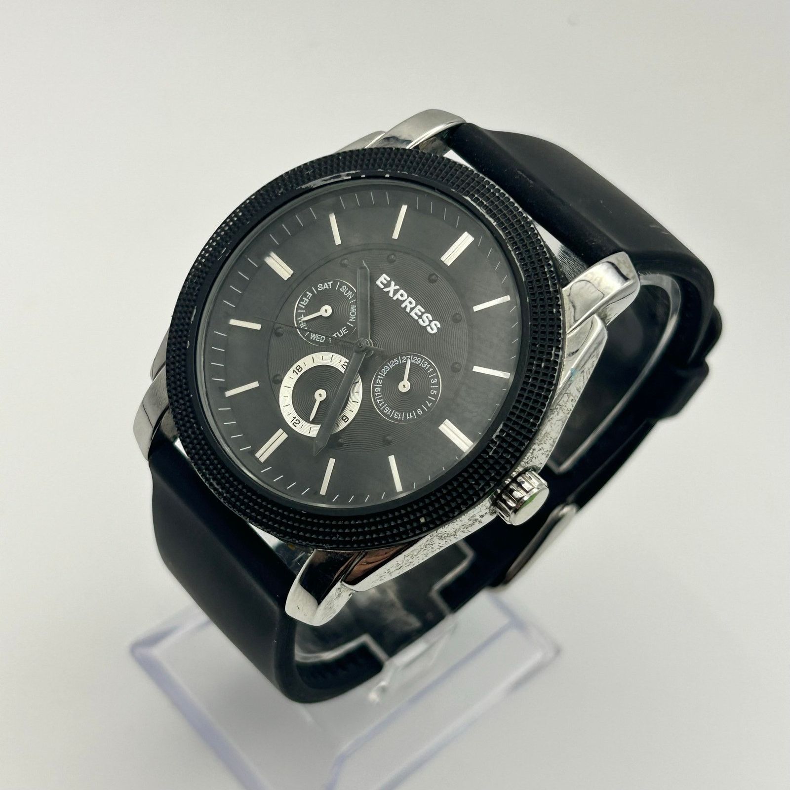Express Express Black Silver St. Steel Men’s Analog Watch Size ONE SIZE - 1 Thumbnail