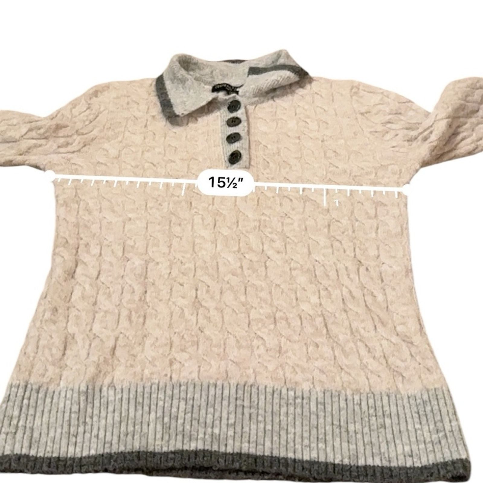 Central Park West RTR Central Park West Bobbie Cream Cable Knit Polo Sweater Size XXS / US 00 / IT 34 - 10 Thumbnail