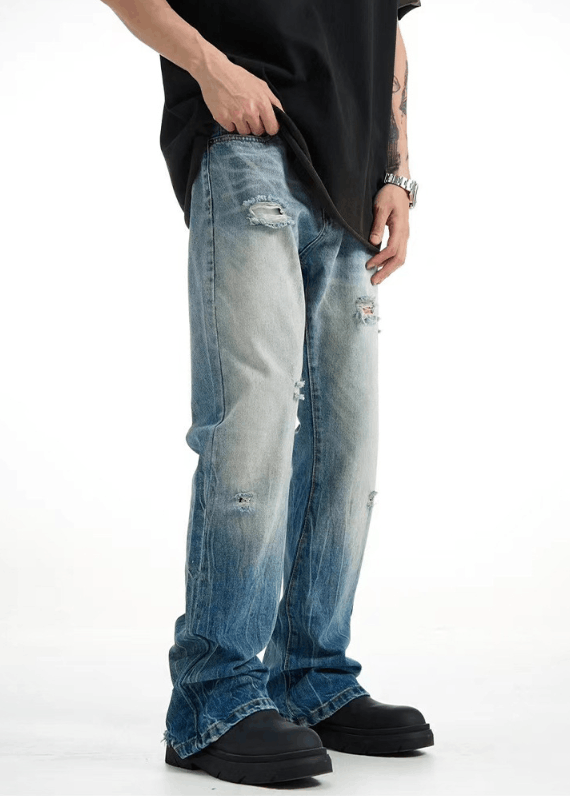Jean American men's retro flared gradient washed ripped jeans Size US 32 / EU 48 - 2 Thumbnail