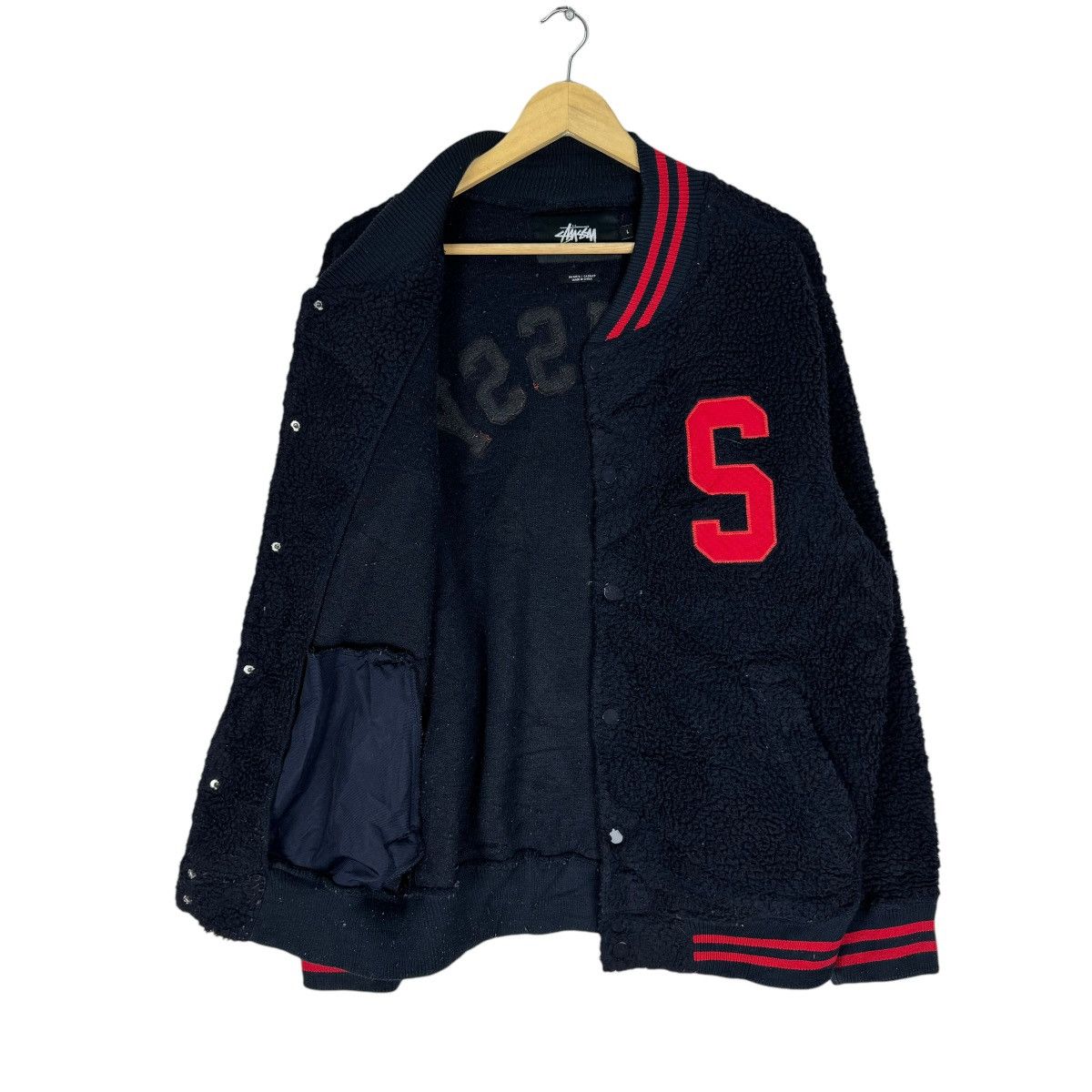 Stussy ☀️STUSSY FLEECE DEEP PILE VARSITY SNAP BUTTON JACKET Size US L / EU 52-54 / 3 - 7 Thumbnail