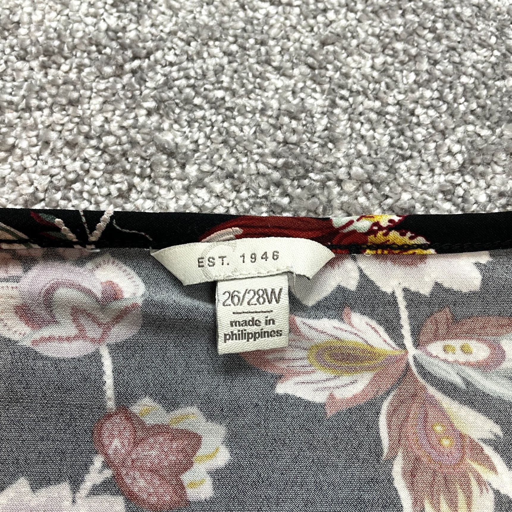 Vintage Cato Blouse Shirt Womens 28W Black Floral Long Sleeve Round Neck Button Casual Chiffon Polyester Plus Size Fall Spring Summer - Mens? Size 4XL / US 24-26 - 2 Thumbnail