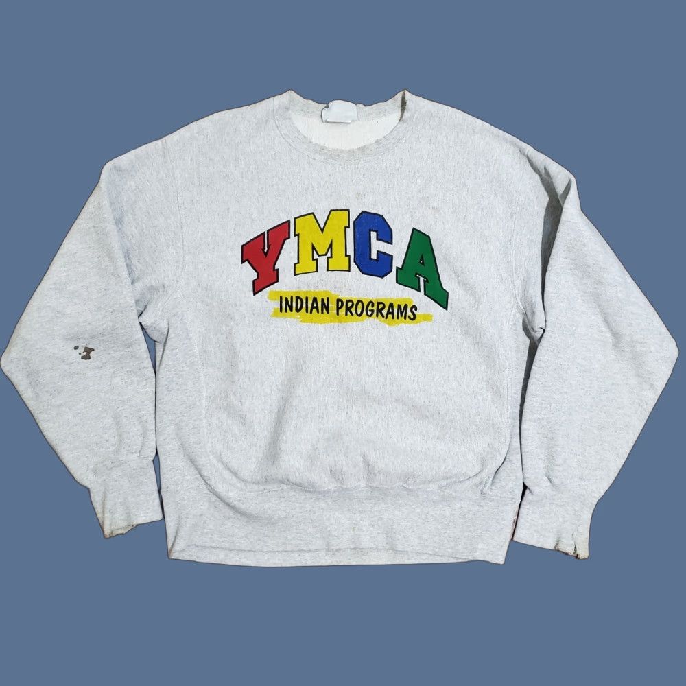 Lee VINTAGE Sweatshirt 1990s YMCA Gray Logo Sz L Rare Thrashed Distressed Stained Size US L / EU 52-54 / 3 - 1 Thumbnail
