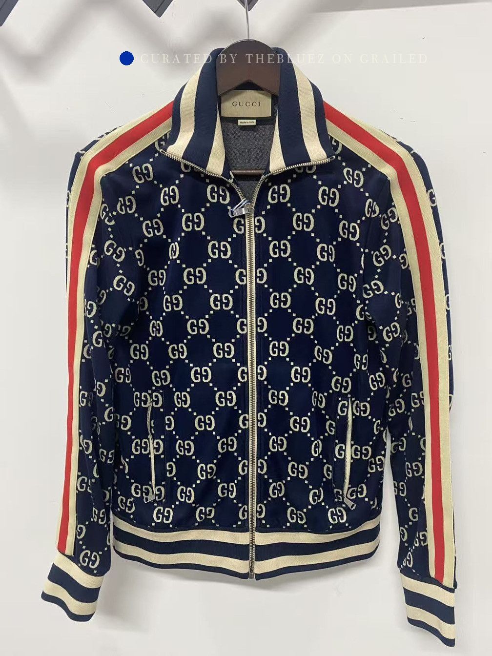 Gucci Monogram Zip-Up Track Jacket in Blue | Grailed