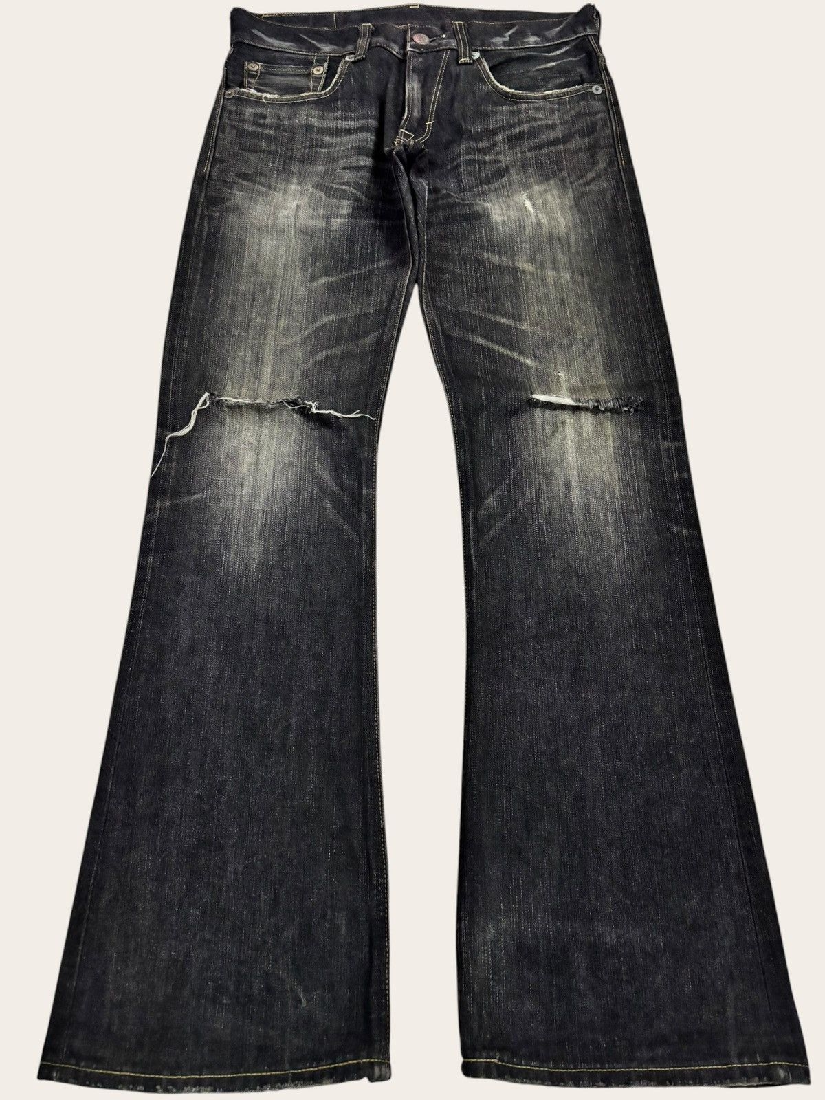 Edwin Japan Black Edwin Blue Trip Flared Distress Jeans Size US 30 / EU 46 - 2 Thumbnail