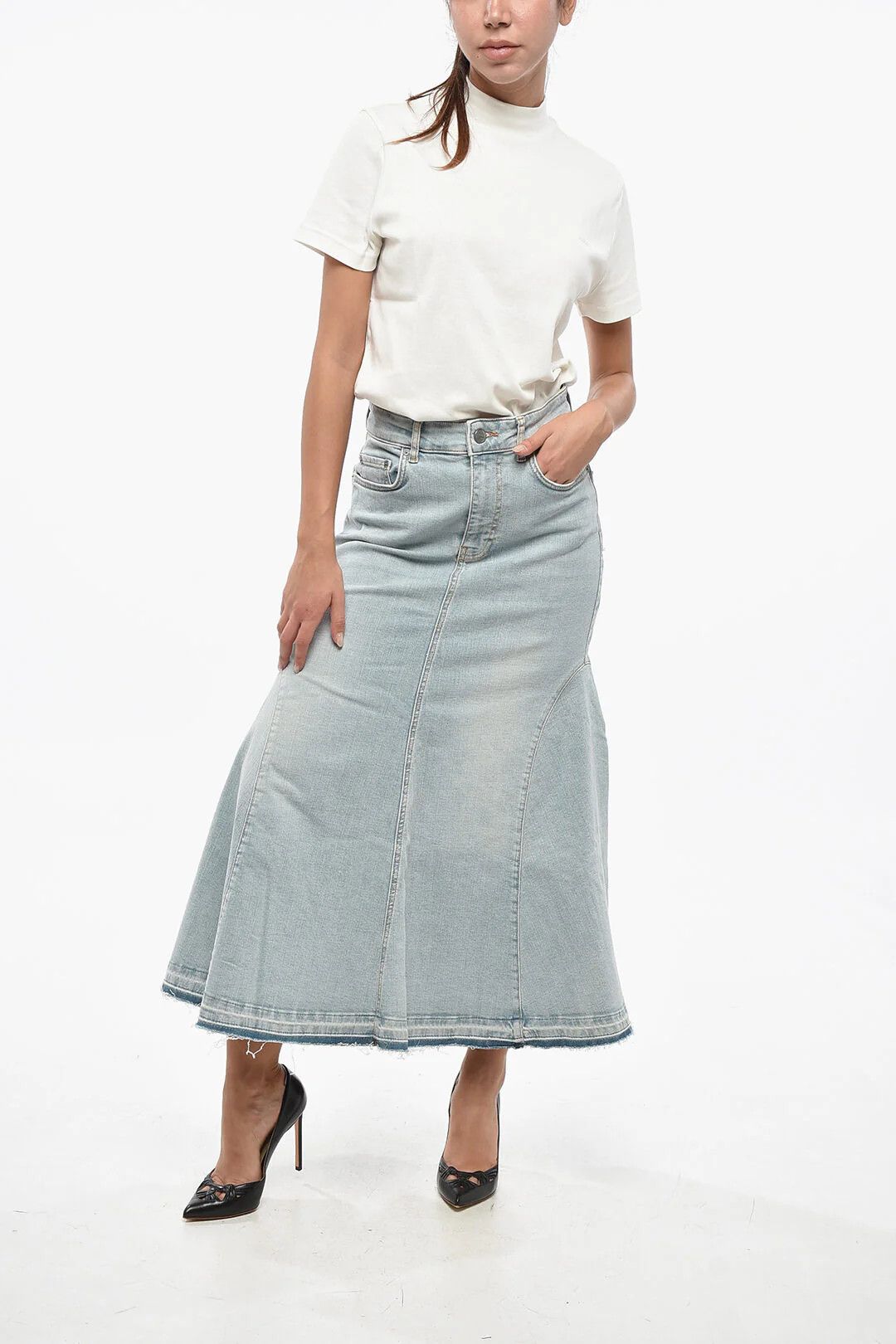 Ganni og1mm0426 Denim Flared Maxi Skirt in Blue Size 28" / US 6 / IT 42 - 4 Thumbnail