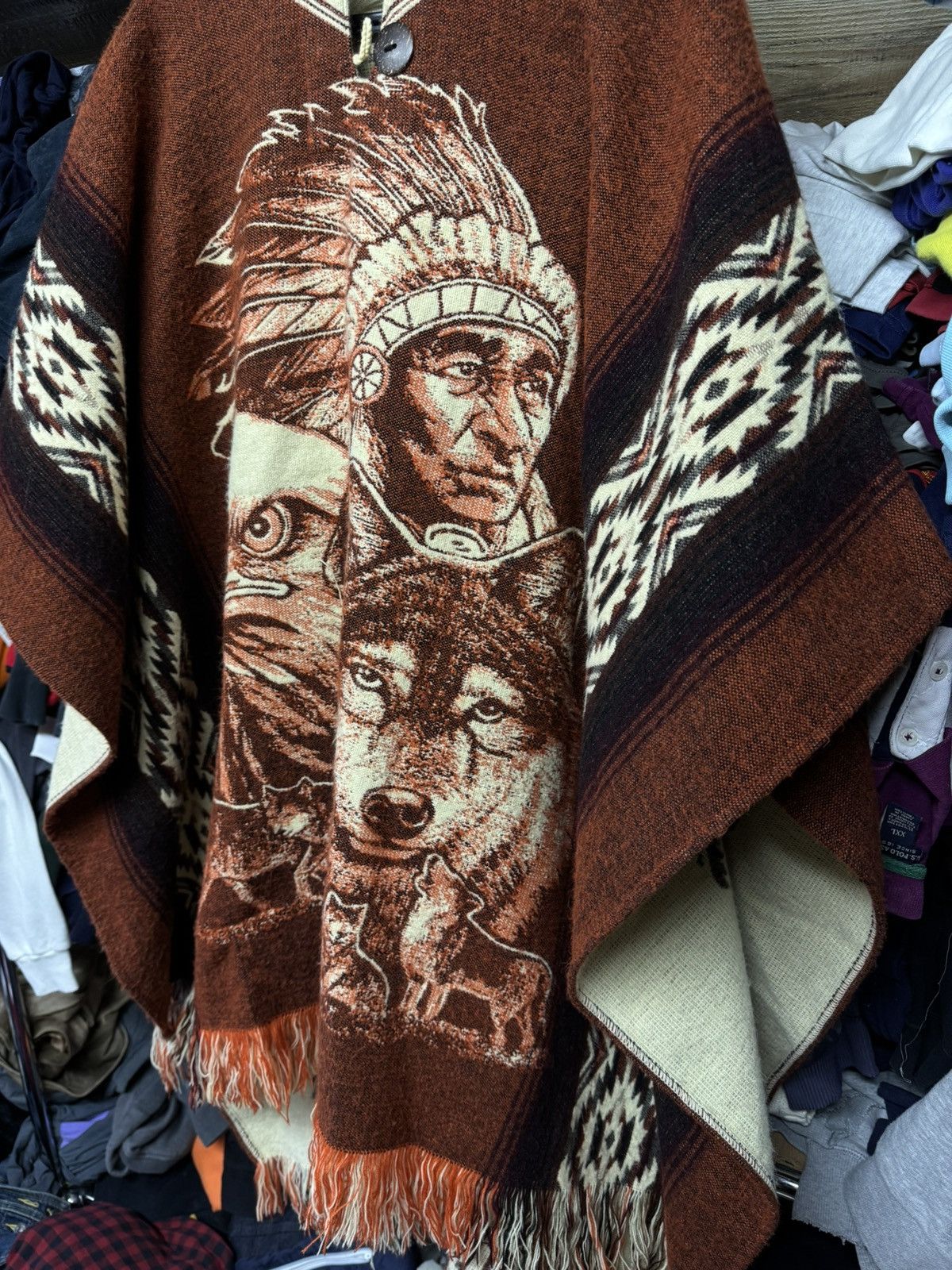 Japanese Brand 🇯🇵INDIGO HOODED FREE SIZE SLEEVE LESS WOLF PONCHOS HOODIES Size US XL / EU 56 / 4 - 4 Thumbnail