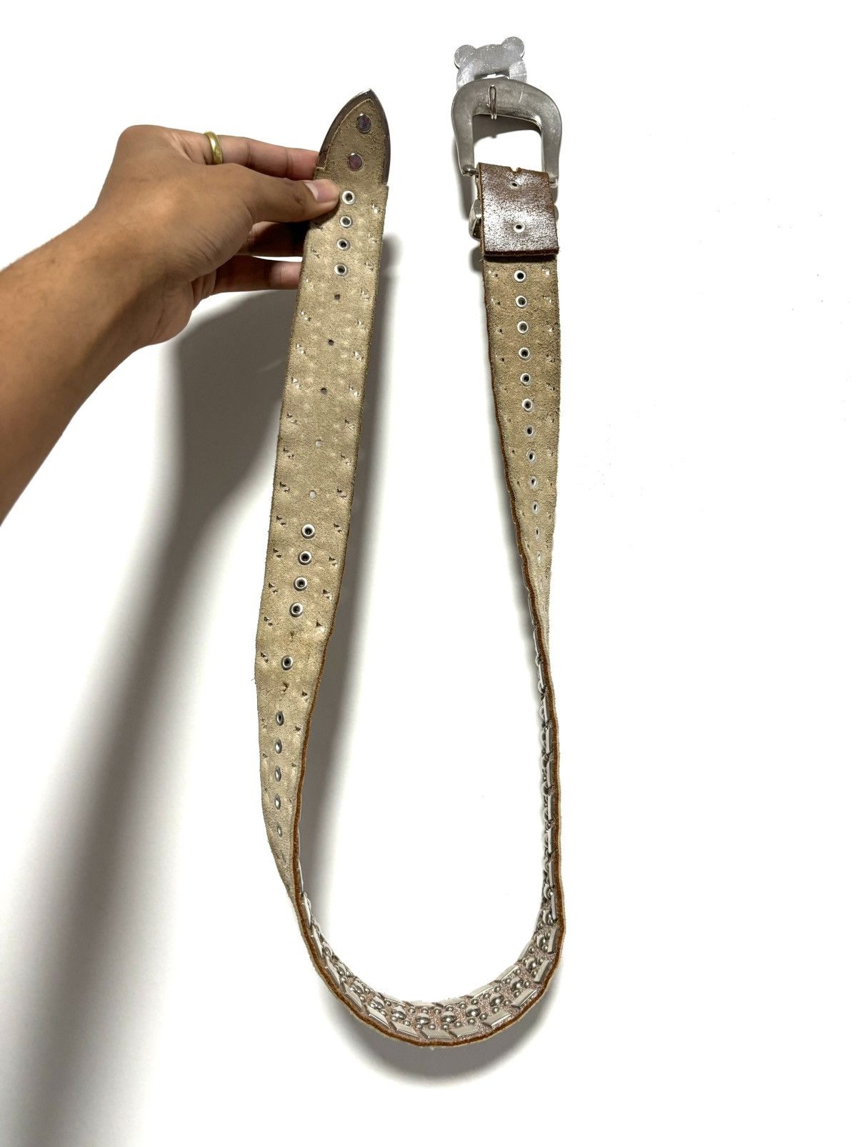 Leather Vintage Design Studded Belt (size 33-35) Size ONE SIZE - 14 Thumbnail