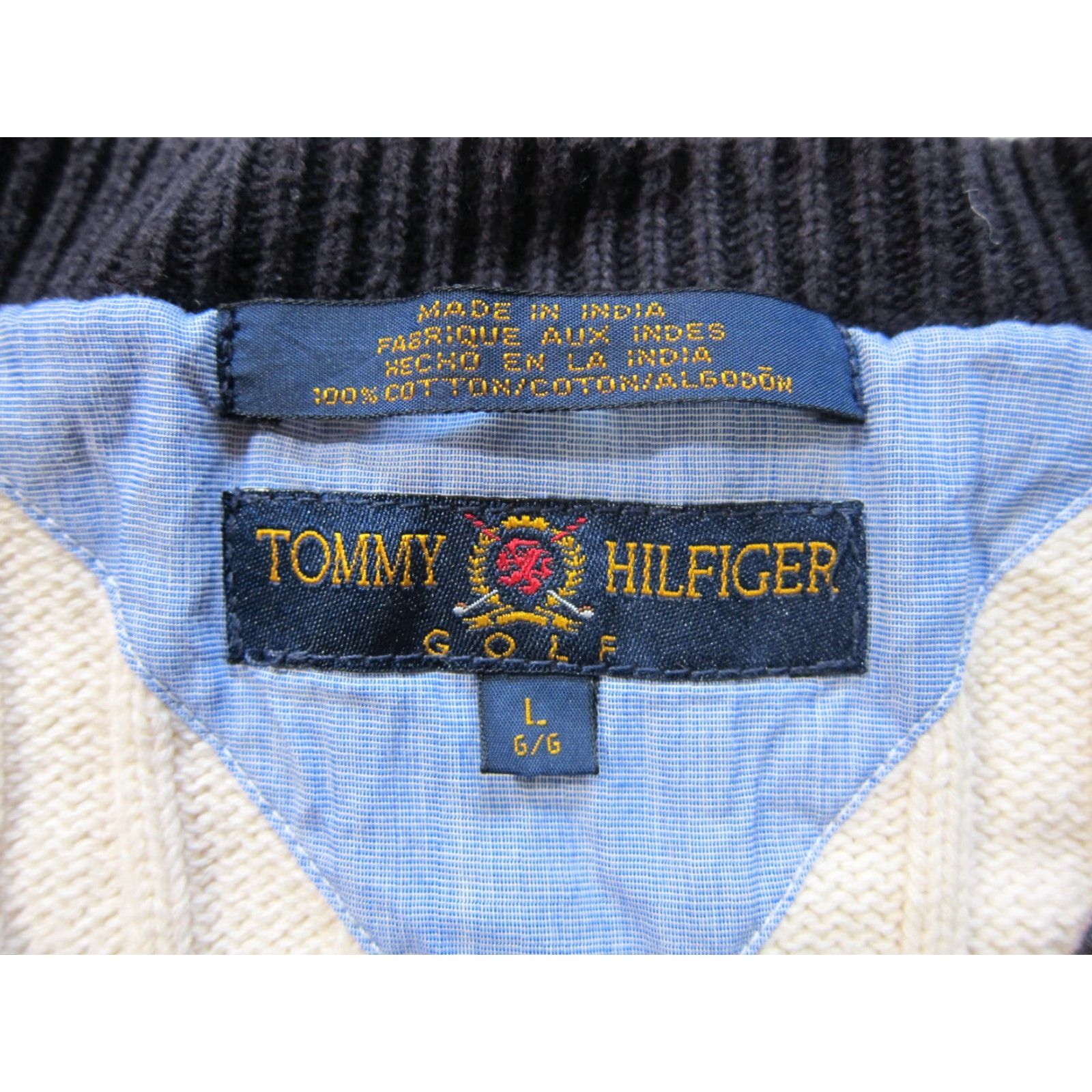 Tommy Hilfiger VINTAGE Tommy Hilfiger Golf 100% Cotton Grey Red Green Stripe Knit V-Neck Sweater Men L Size US L / EU 52-54 / 3 - 3 Thumbnail