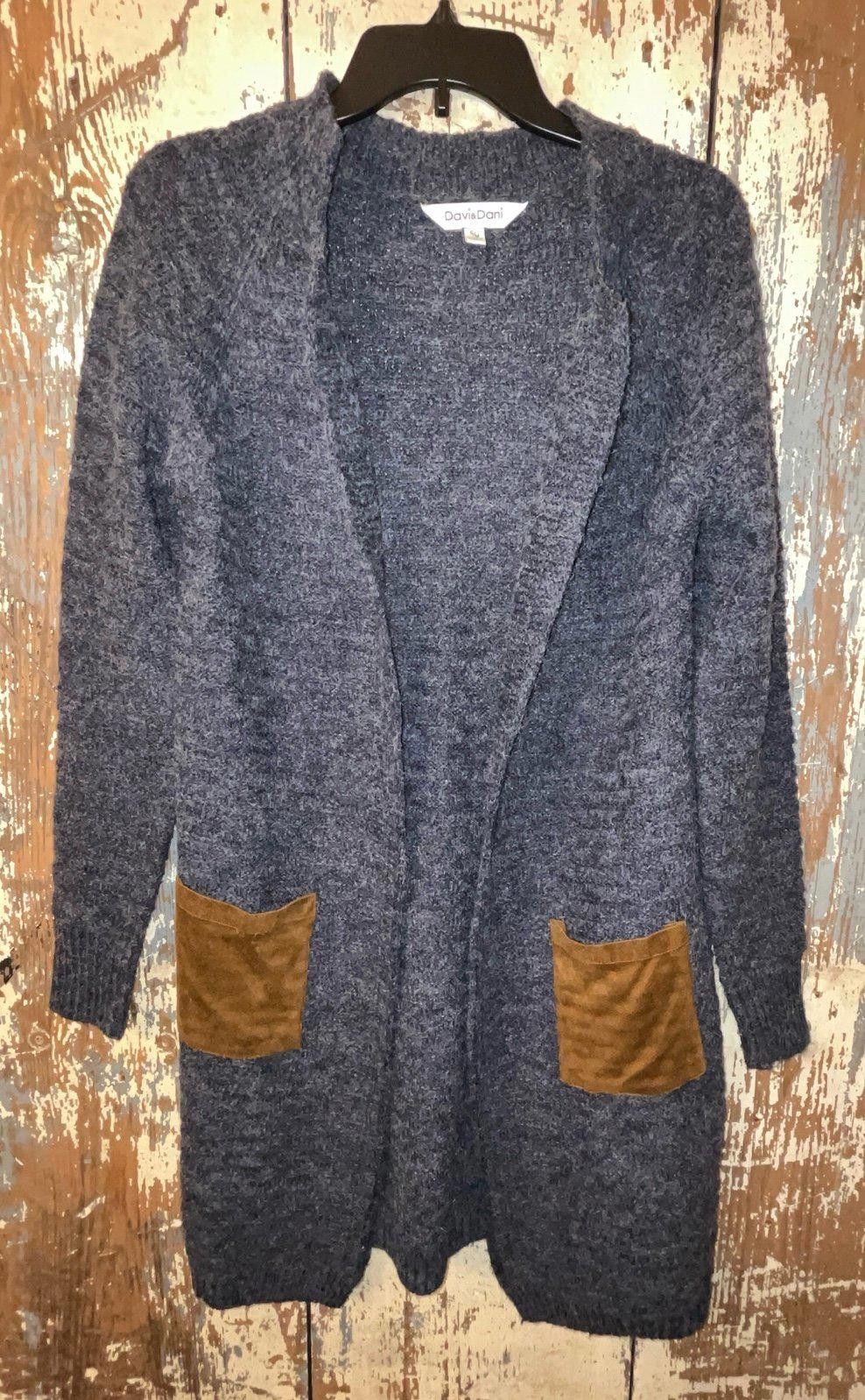 Designer Davis and Dani Long cardigan, gray blue seude pockets, s/m Size M / US 6-8 / IT 42-44 - 1 Thumbnail