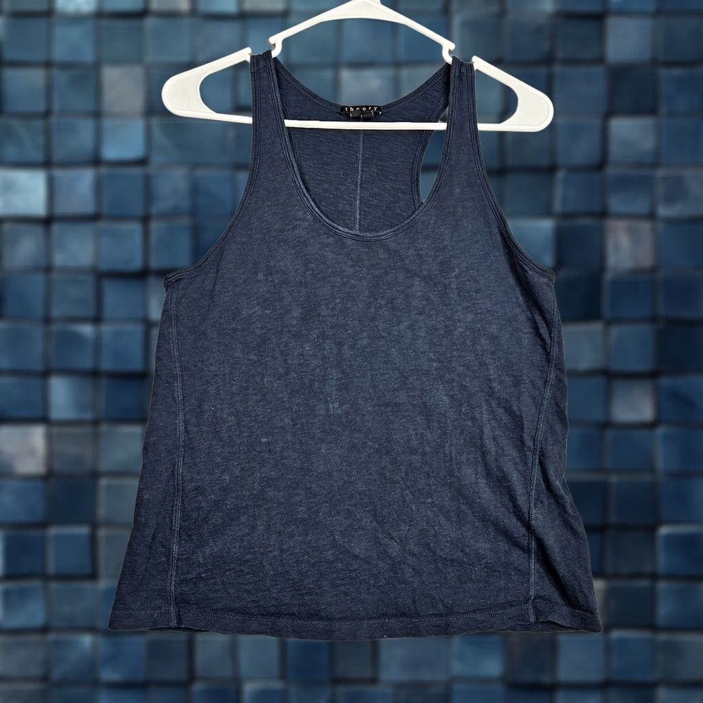 Theory Theory Women's Tank Top S Navy Blue Cotton Round Neck Sleeveless Regular Fit Shirt Womens Size S / US 4 / IT 40 - 1 Thumbnail