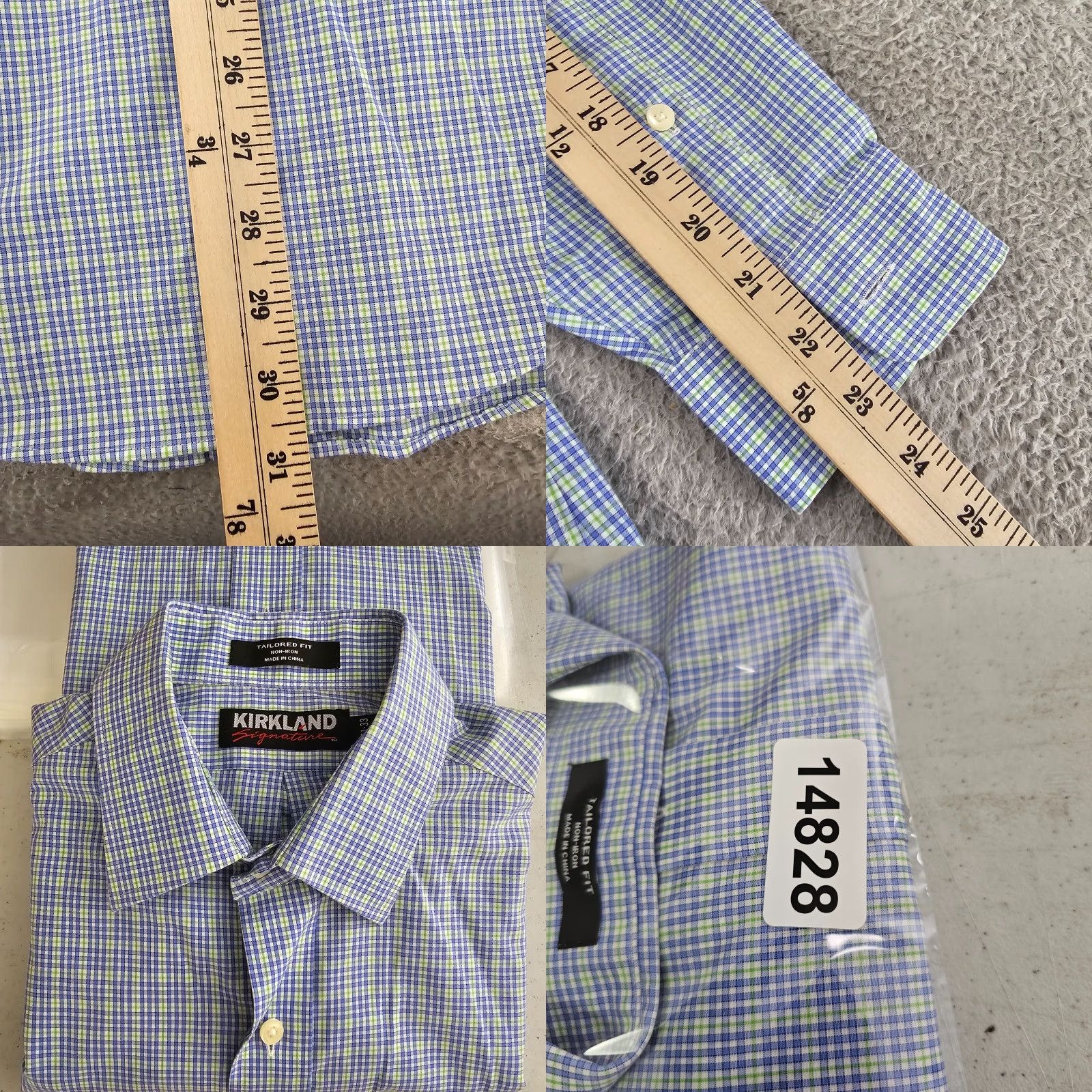 Vintage Kirkland Signature Dress Shirt Mens L Blue 15.5 33 Check Tailored Fit Size 42R - 8 Thumbnail