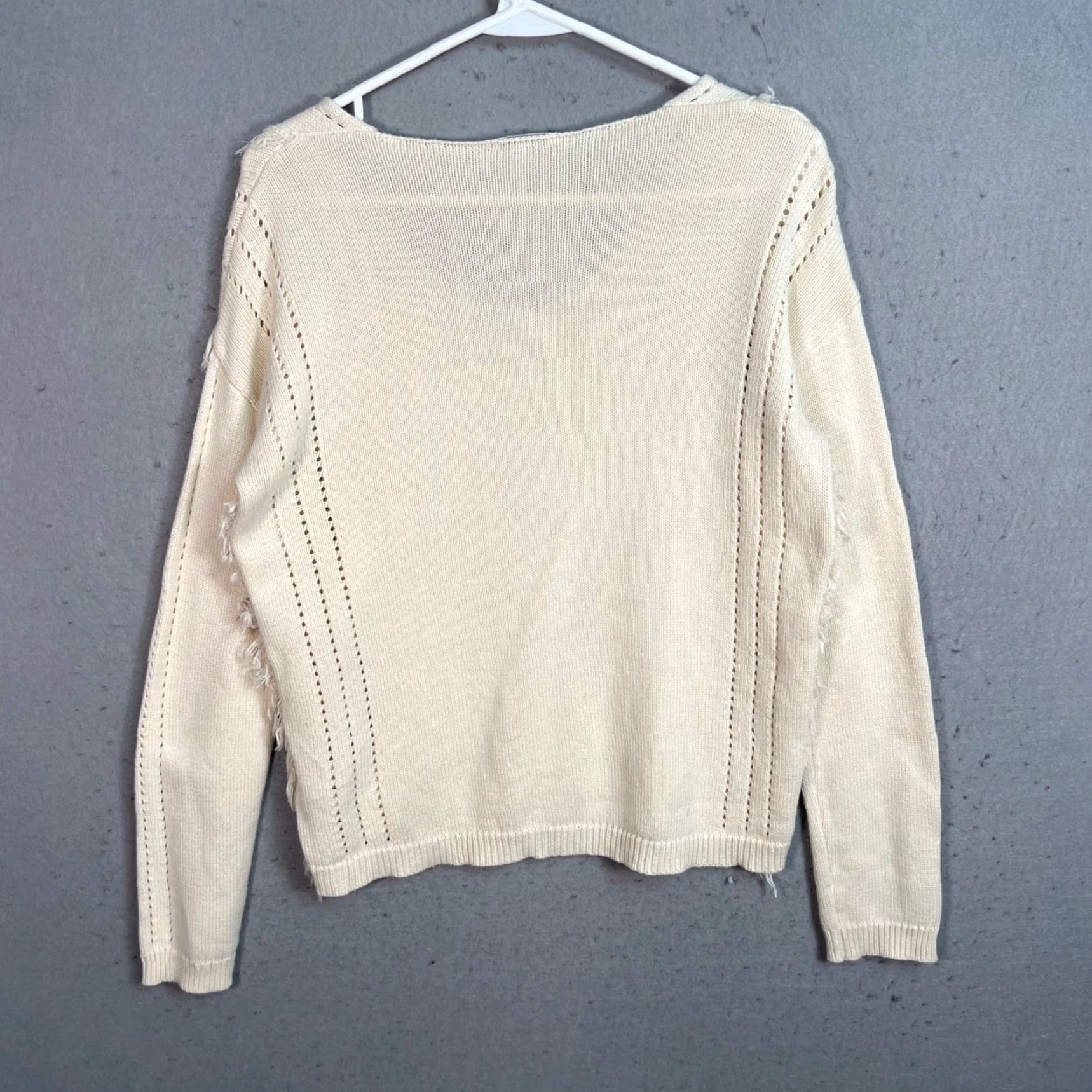 Vintage Black Swan Sweater Shirt Ivory Knit Fringe Pullover Womens XS Winter, Fall, Spring Pullover, Regular Fit, Machine Washable, Cotton, Vintage: No Size XS / US 0-2 / IT 36-38 - 2 Thumbnail