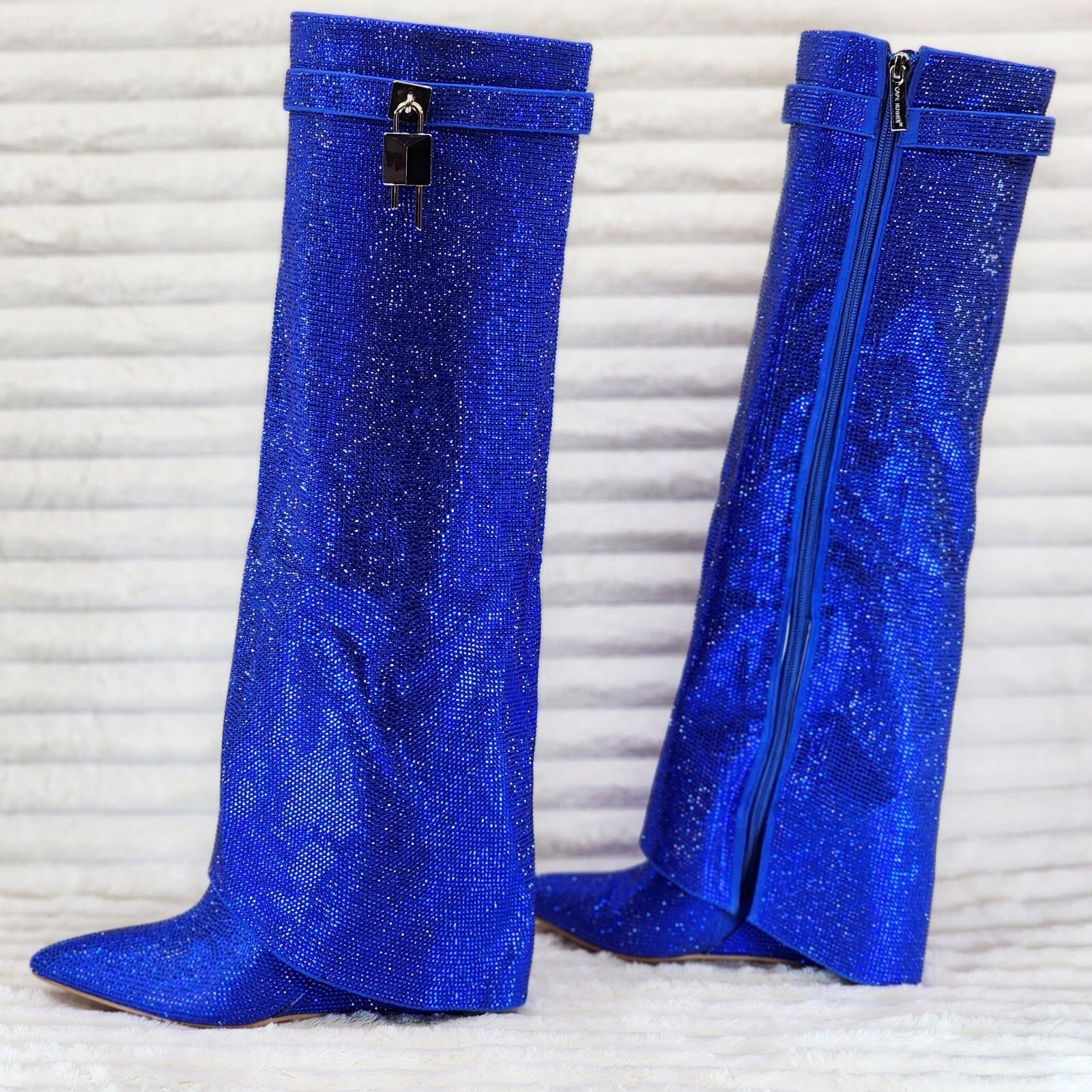 Super Sparkle Sharky Skirted Fold Over Wedge Heel Knee Boots