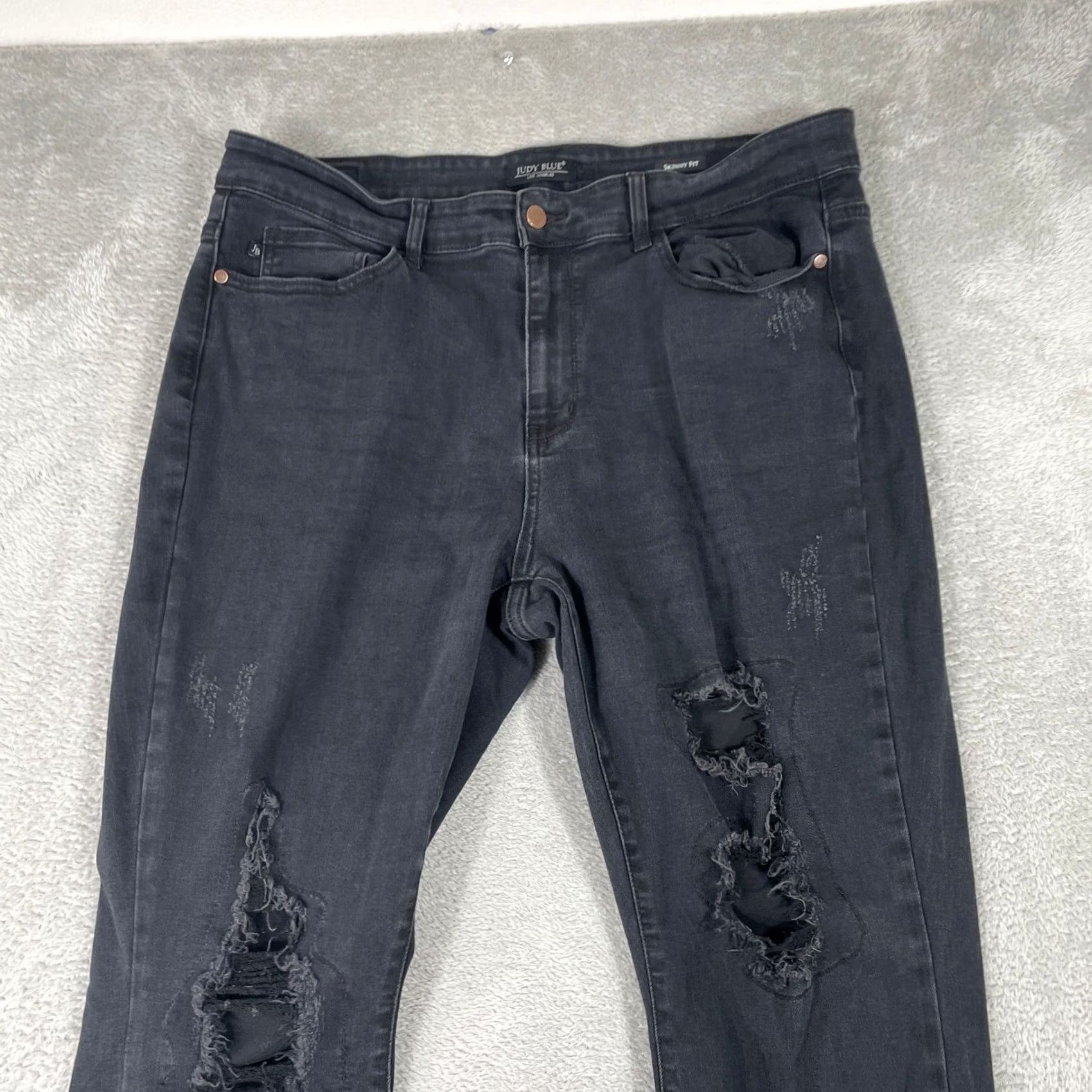 Vintage Judy Blue Jeans Womens 18W Plus Black Distressed Stretch Skinny Size 40" / US 18 - 3 Thumbnail