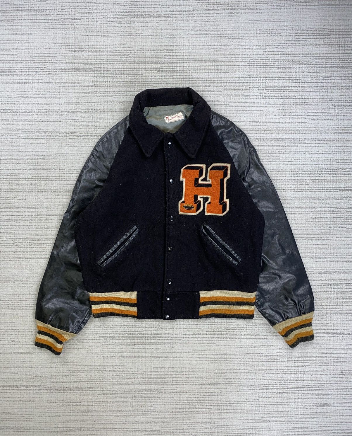 Vintage 🔥Vtg 70s Jim Beidges H Logo Leather Sleeve Varsity Jacket Size US L / EU 52-54 / 3 - 1 Thumbnail