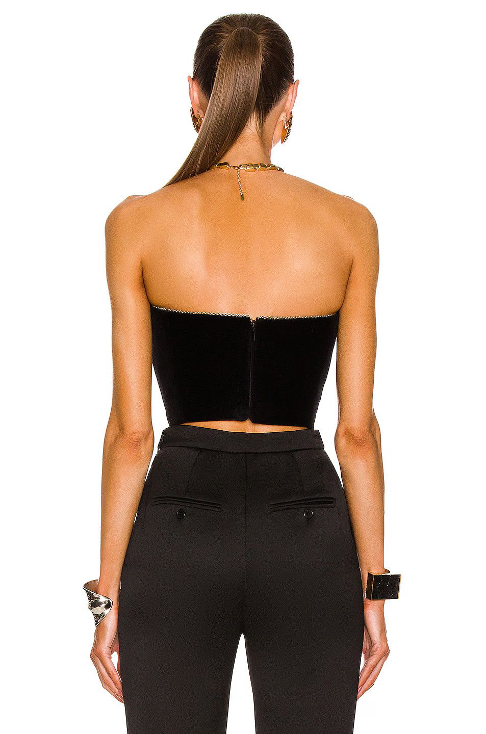 Saint Laurent Paris o1s1wg110924 Cropped Bustier In Velvet in Black Size XS / US 0-2 / IT 36-38 - 3 Thumbnail