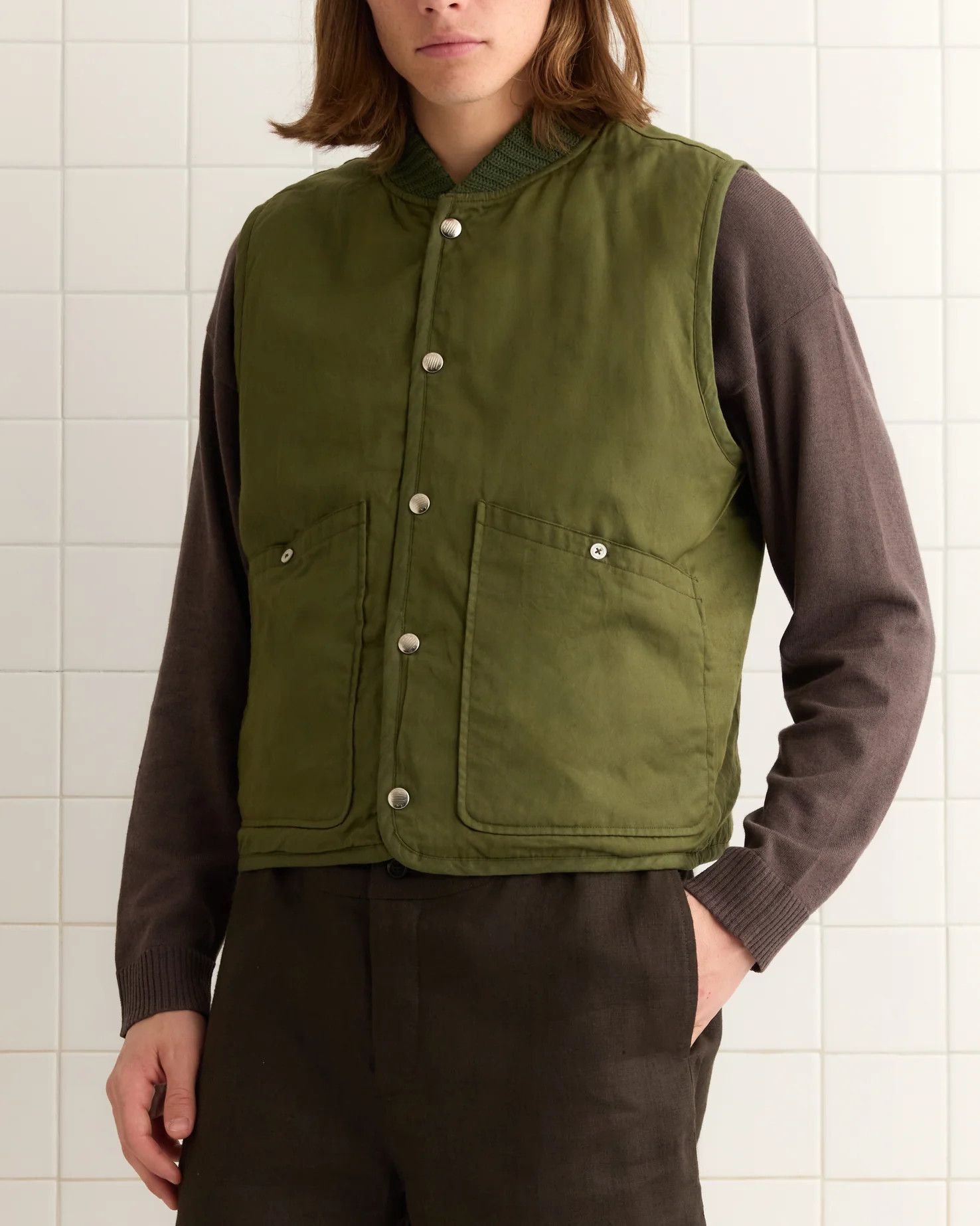 Bode Crittendon Quilted Vest Brown Green Men's FW24 Size Large Size US L / EU 52-54 / 3 - 6 Thumbnail
