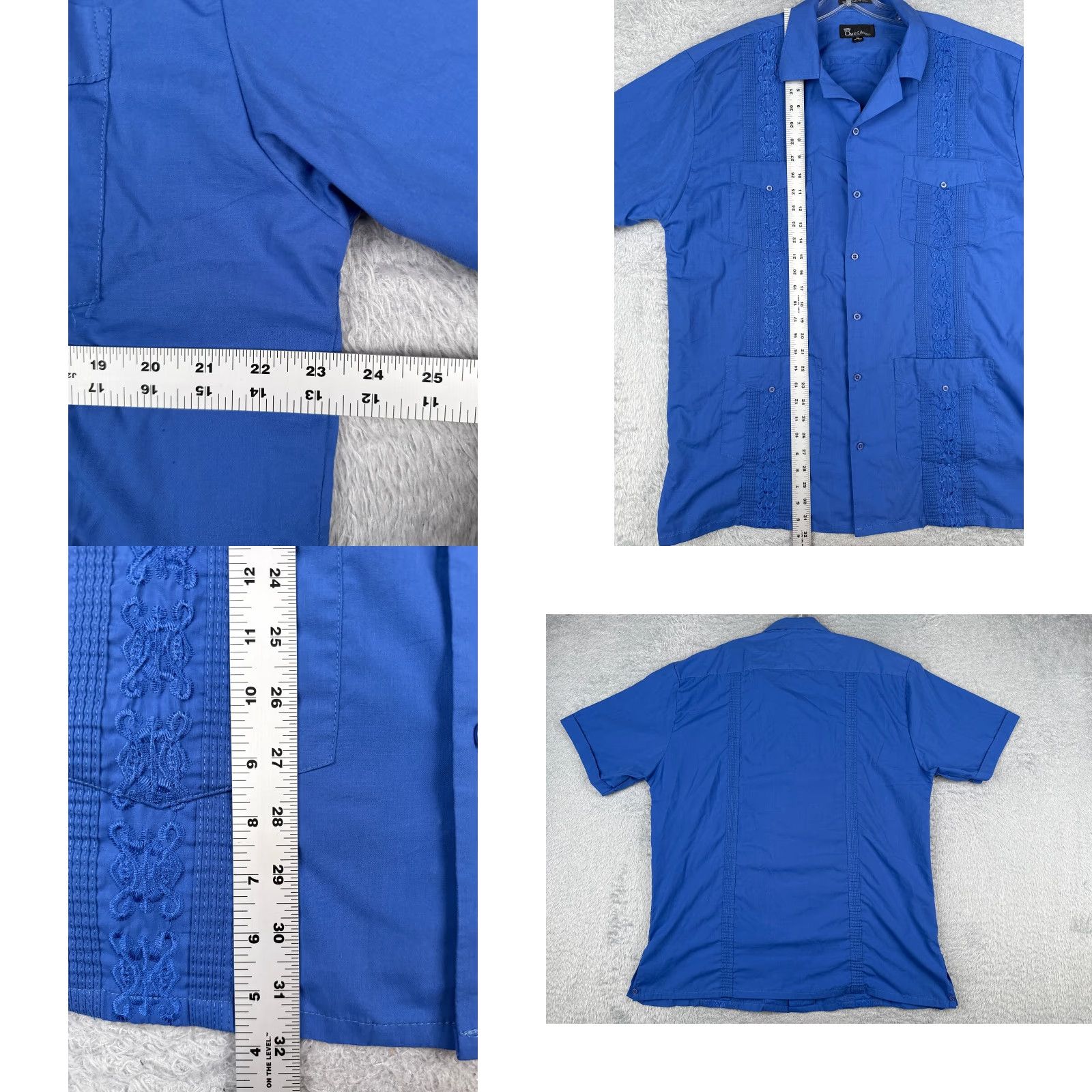 Omega Omega Fashion Guayabera Shirt Men 17.5 Blue Cotton Polyester Blend 4 Pocket Button-Up Size US XXL / EU 58 / 5 - 8 Thumbnail