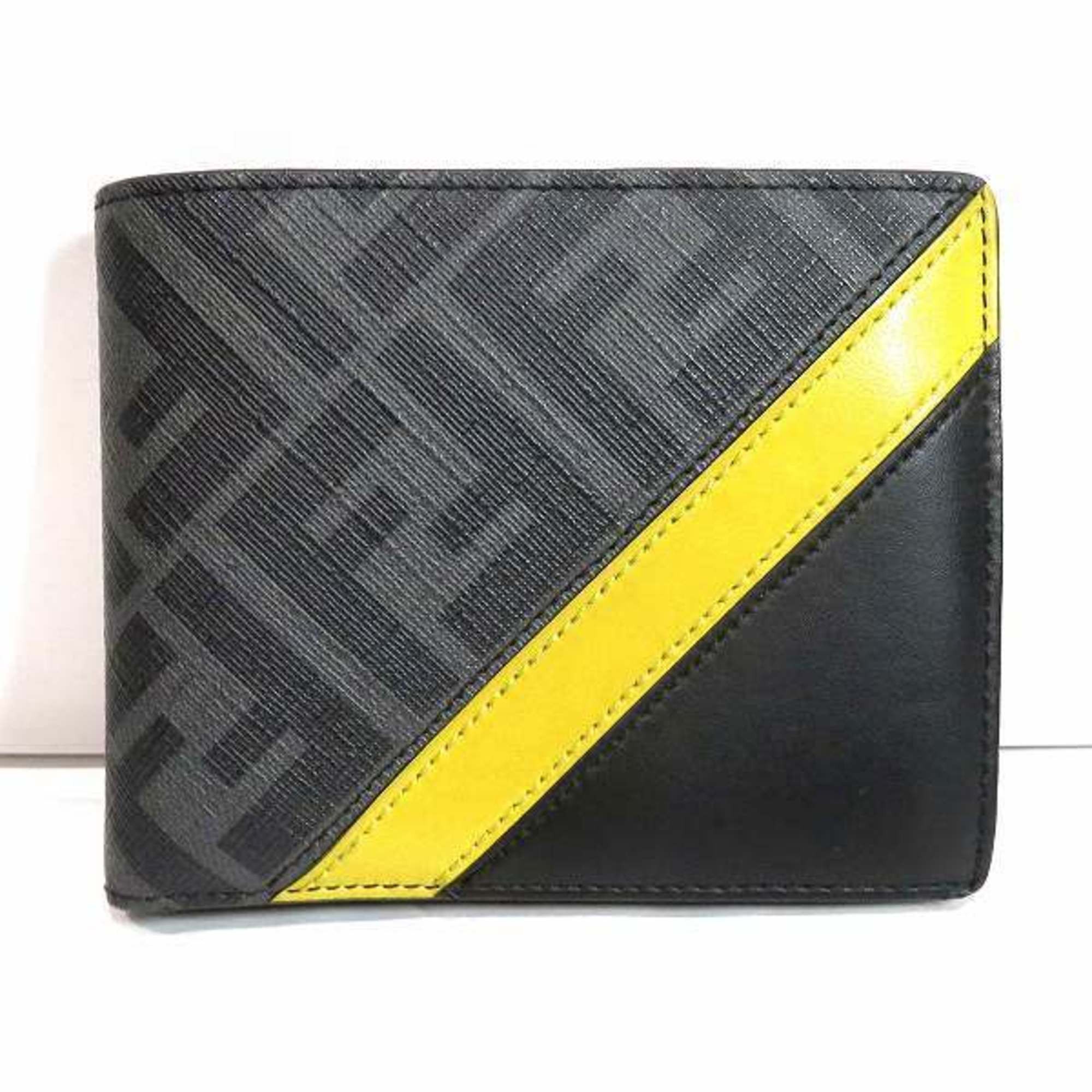 image of Fendi Zucca Pattern 7M0001 Black X Yellow Wallet Bi-Fold Wallet For Men, Women's