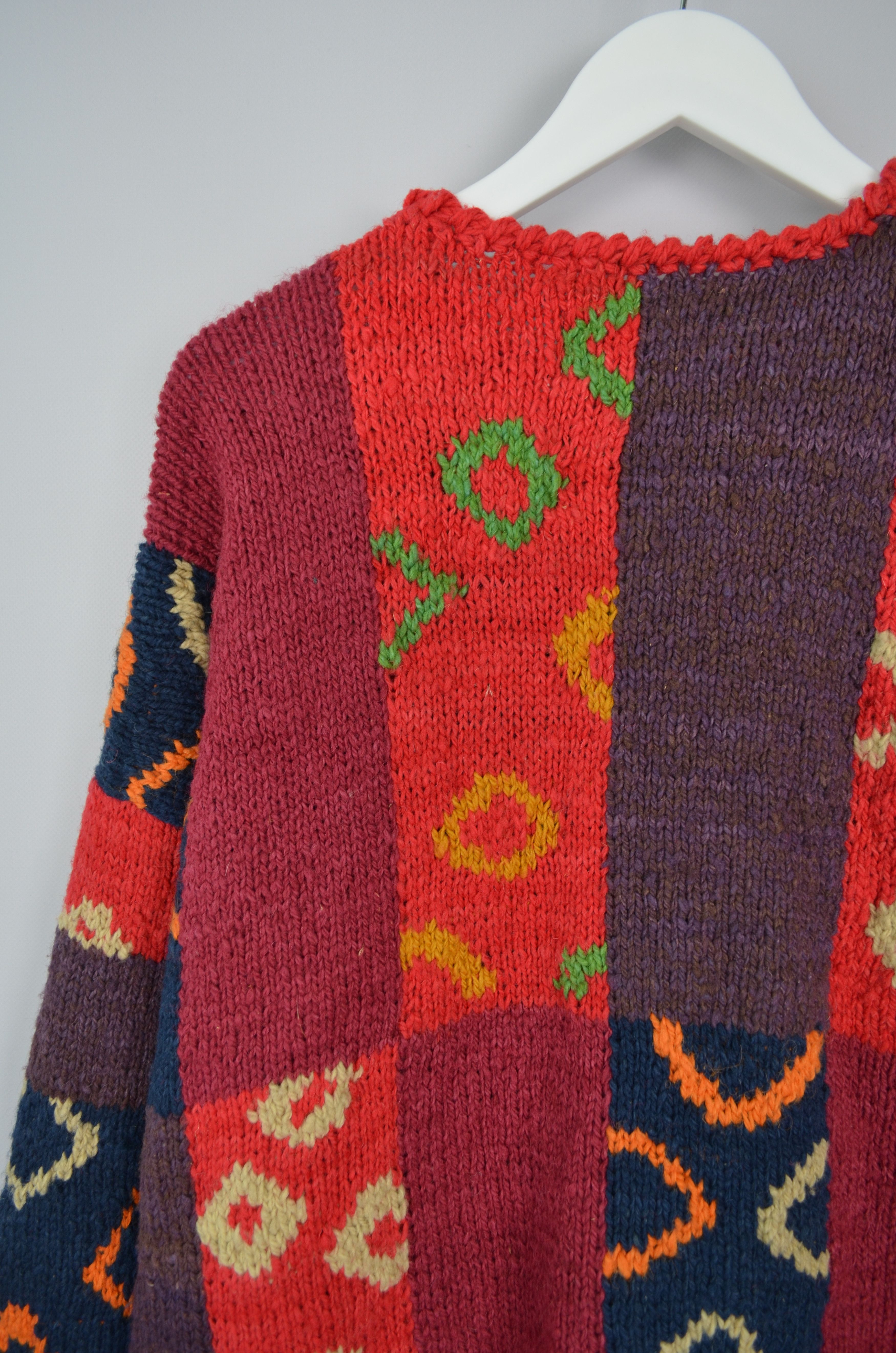 Designer × Handmade Vtg Bolivian Toshy Wool Multicolor Heavy Cardigan Sweater OS Size L / US 10 / IT 46 - 12 Thumbnail
