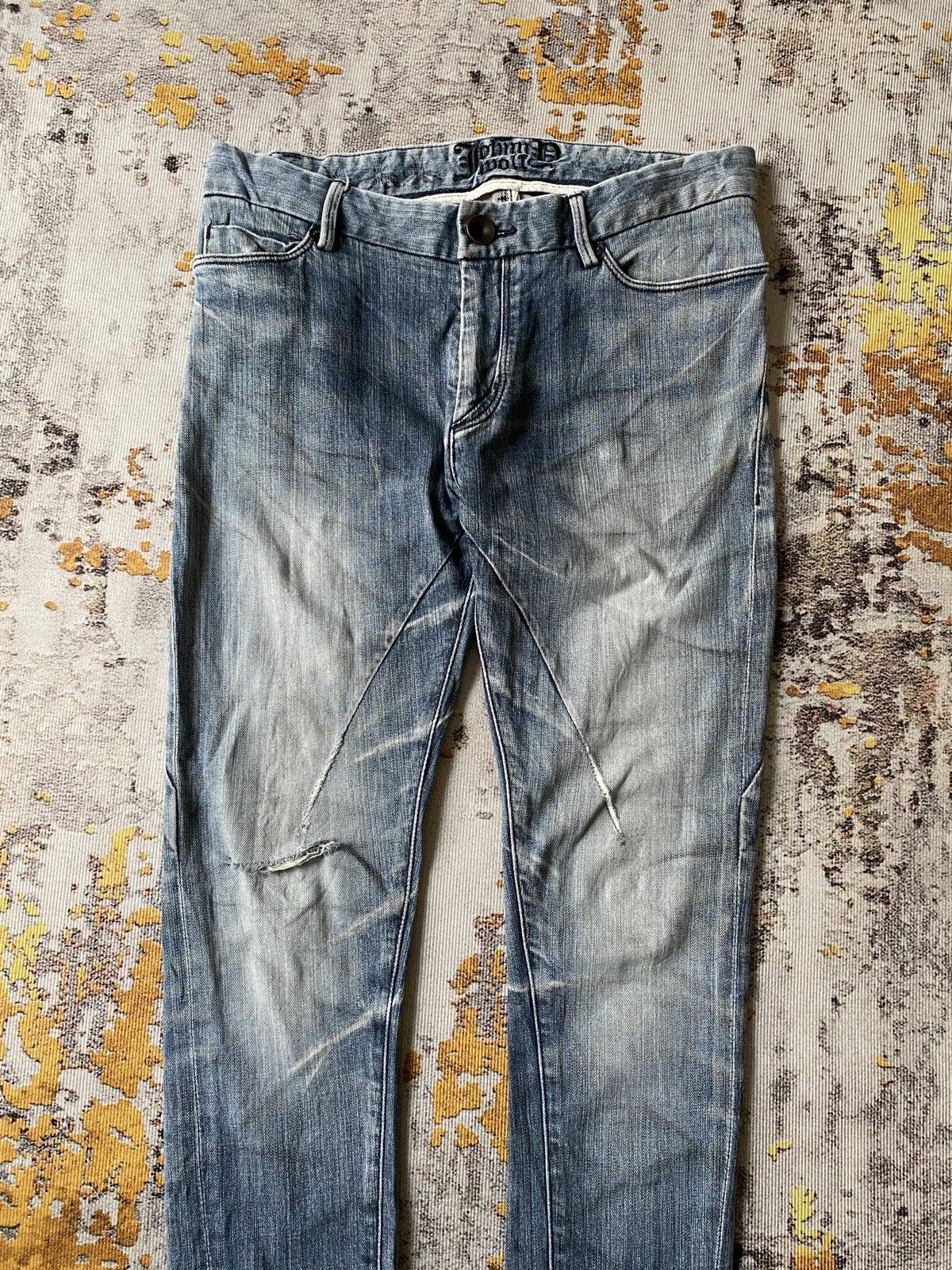 Japanese Brand Johnny Wolf Faded Blue Distressed Rick Owens Style Jeans Size US 30 / EU 46 - 7 Thumbnail