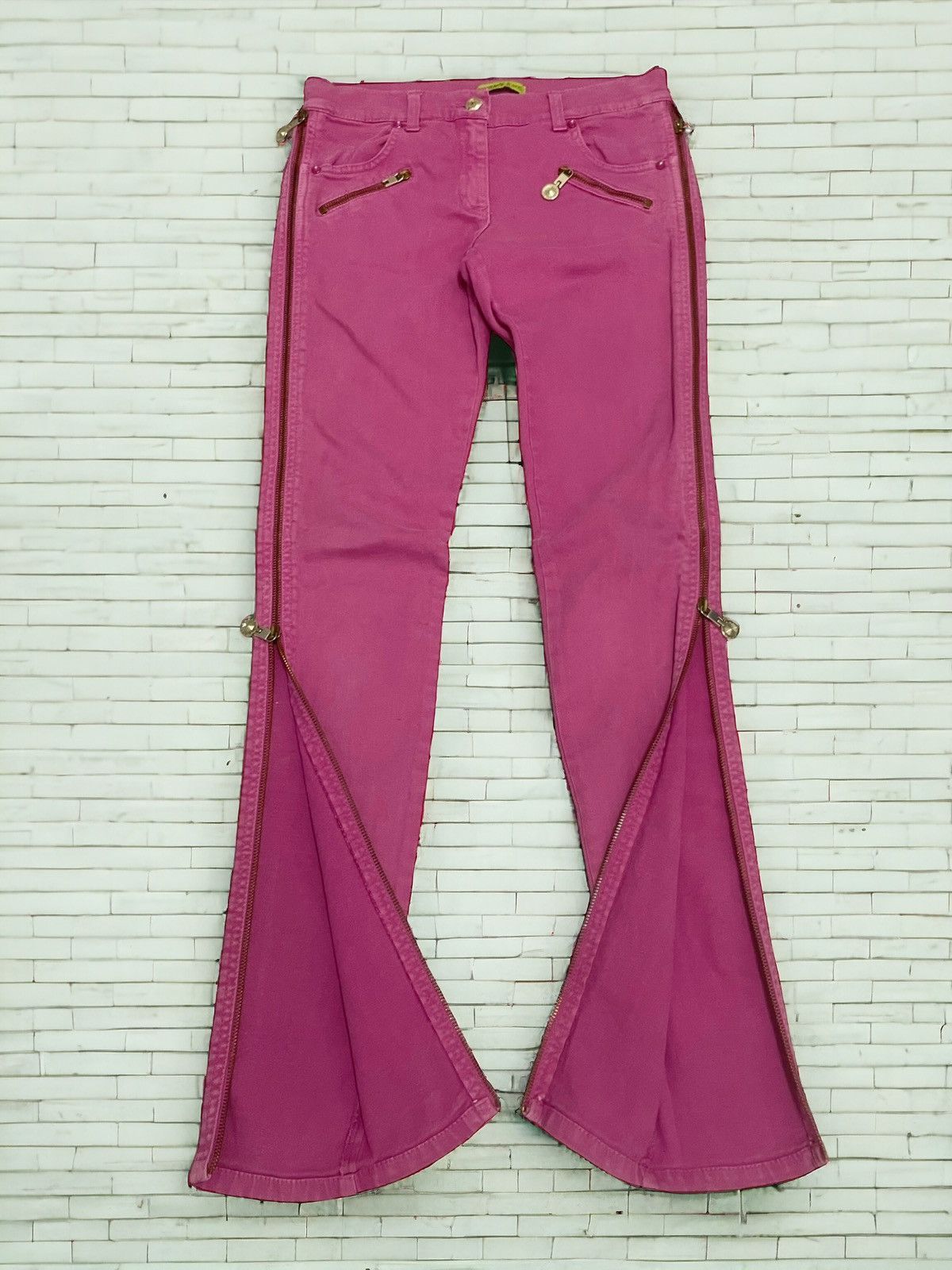 Versace Cross Zip Up Zipper Pink Pants