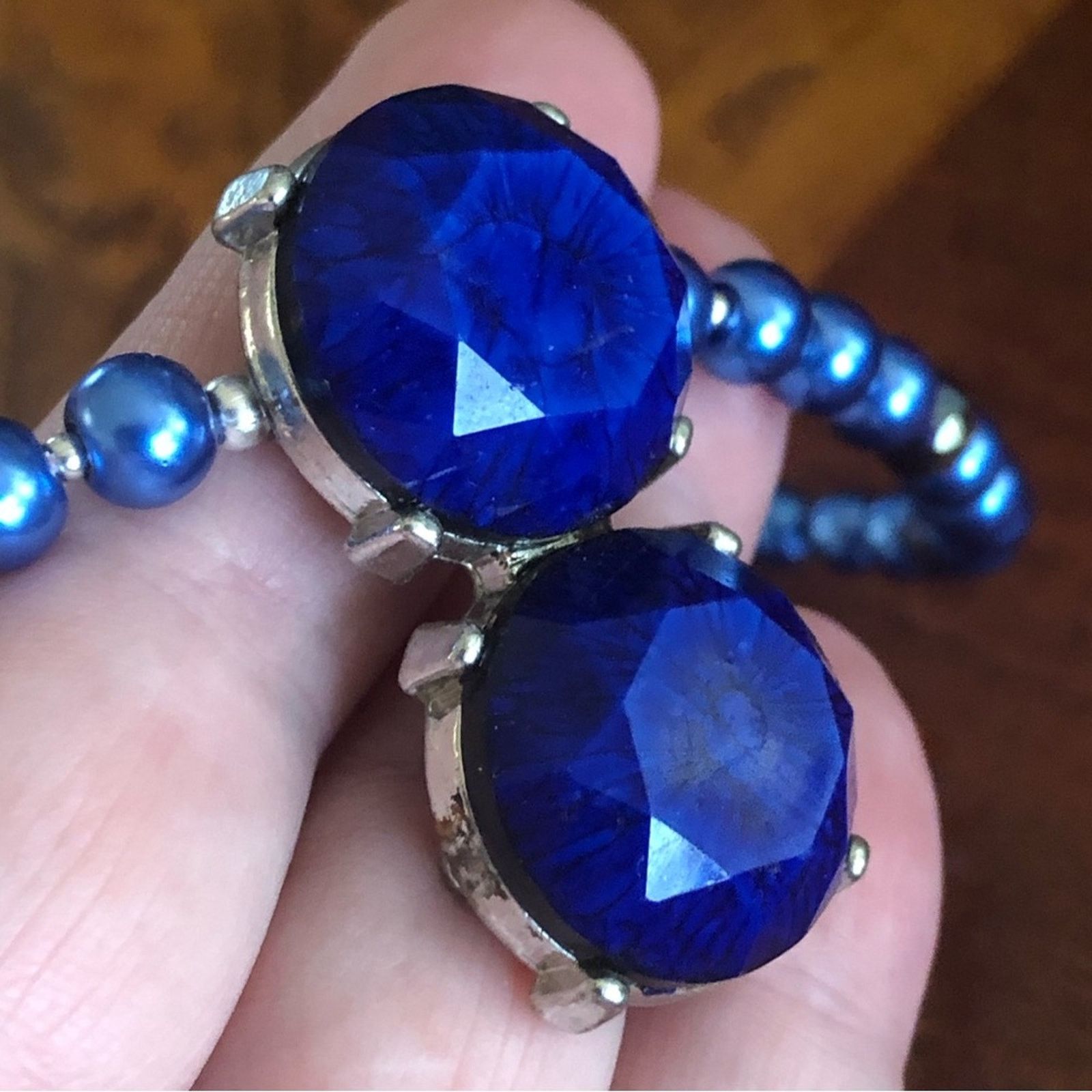 Handmade Handcrafted repurpose royal blue stone Pearl necklace Size ONE SIZE - 9 Thumbnail