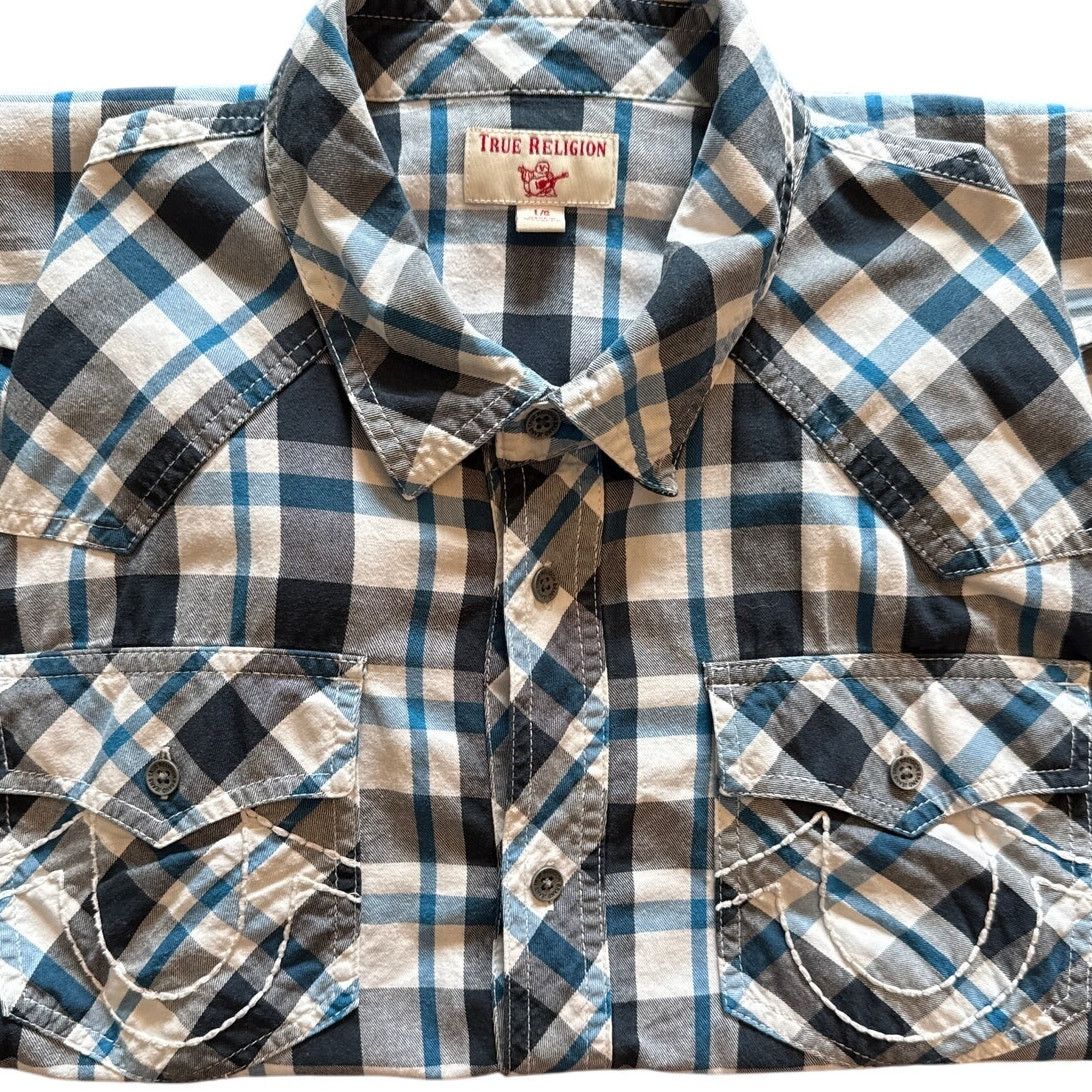True Religion True Religion Men’s Long Sleeve Western Shirt Blue Plaid L Size US L / EU 52-54 / 3 - 2 Thumbnail