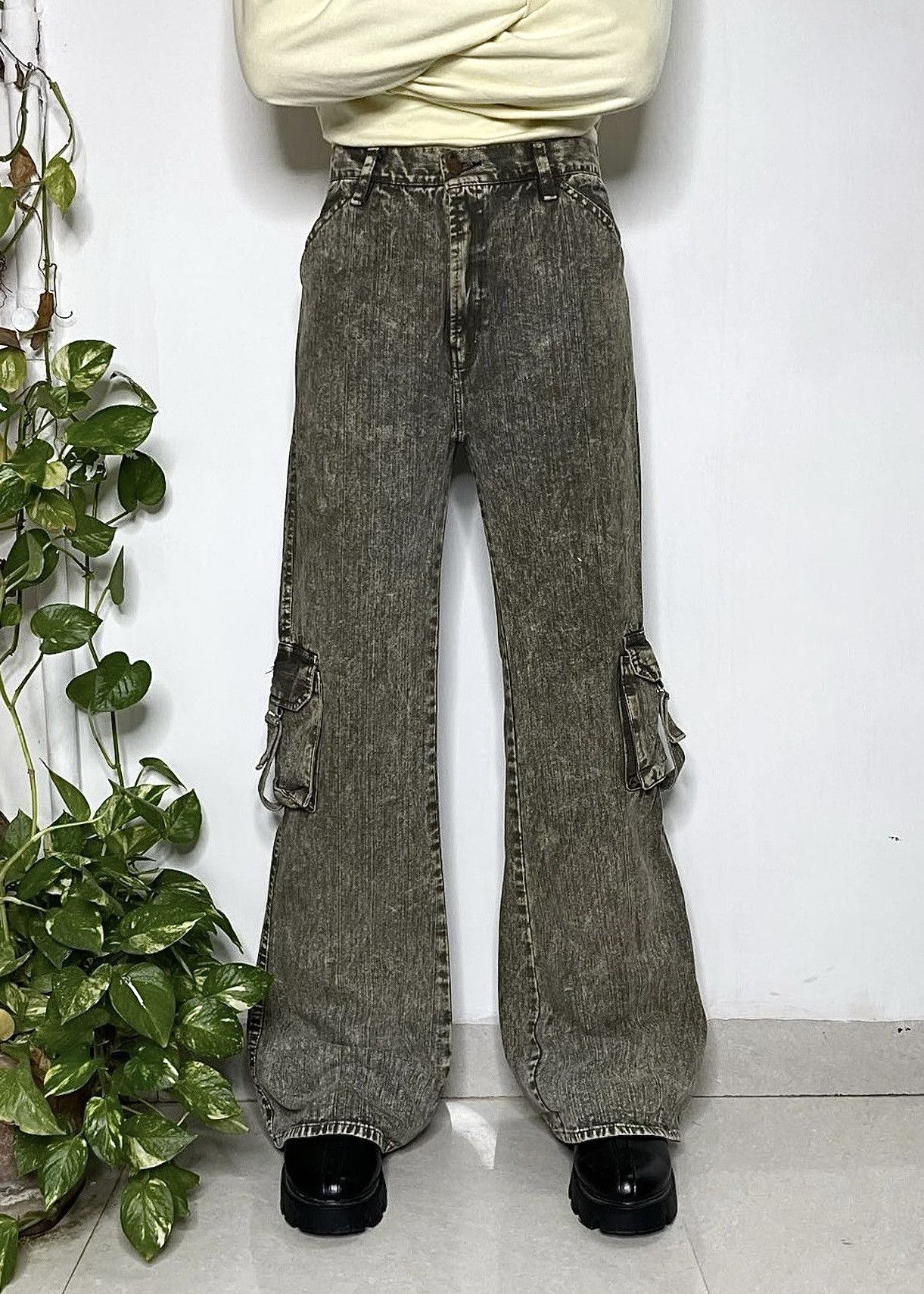 image of If Six Was Nine x Le Grande Bleu L G B Vintage Stonewash Multipocket Flare Japanese Cargo Jeans in 