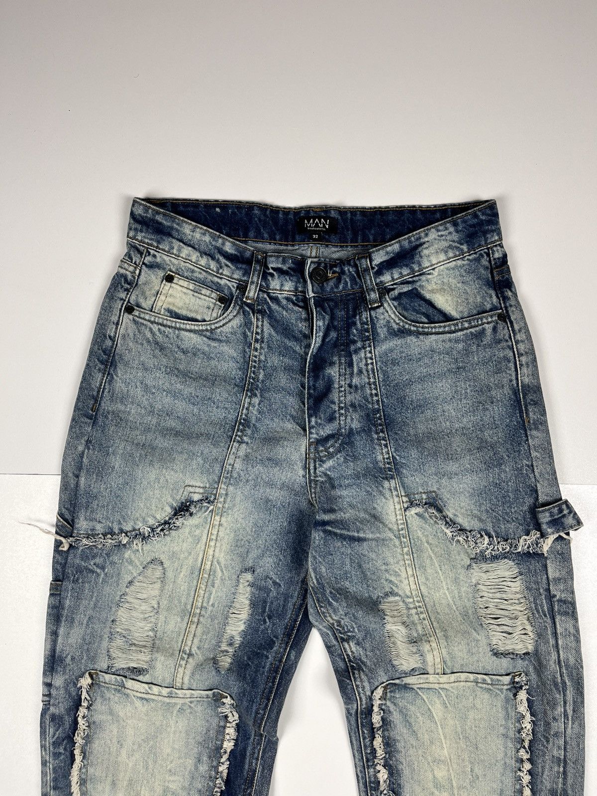 Other Boohoo Distressed Carpenter Cargo Multipocket Washed Denim Size US 32 / EU 48 - 4 Thumbnail