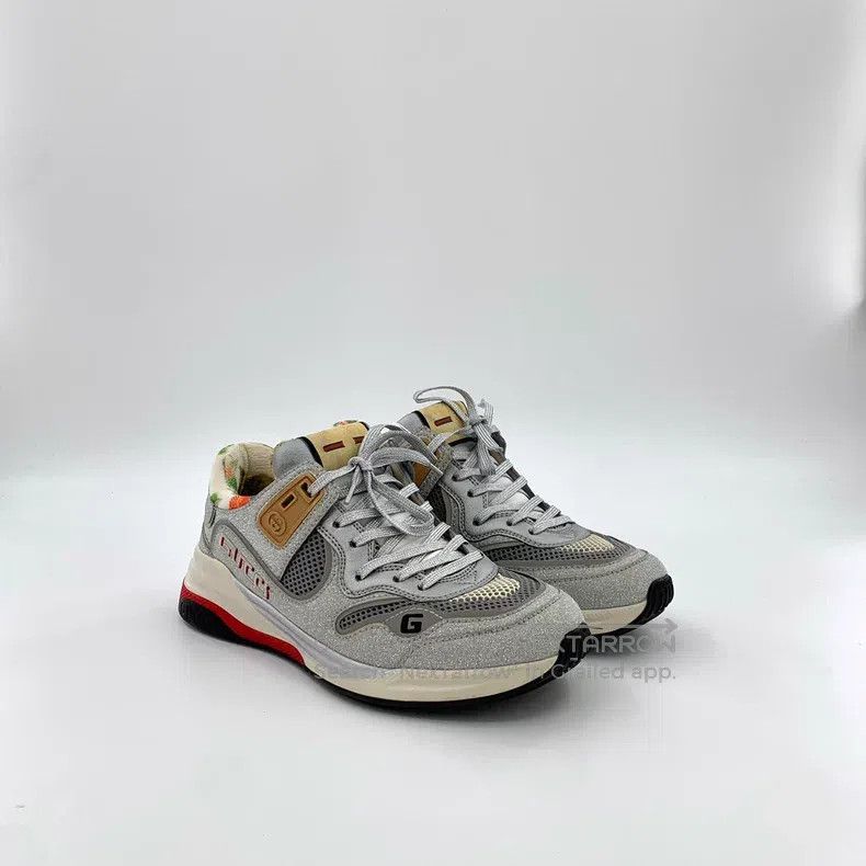 Gucci Gucci Gray glitter lace-thed casual flat sneakers Size US 7 / IT 37 - 2 Thumbnail