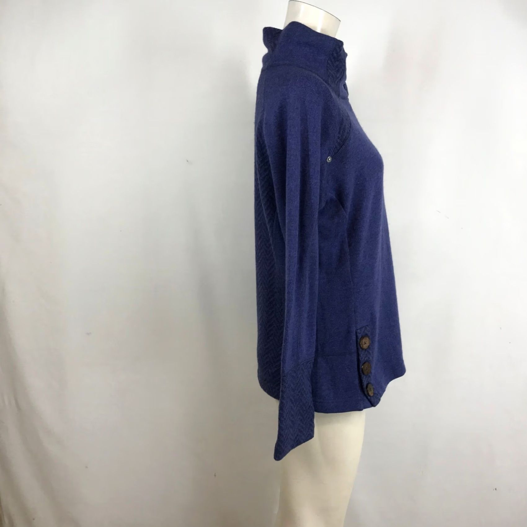 Prana prAna Women Recycled Wool Blend Funnel Neck Pullover Medium Blue Cable Knit Sweater Size M / US 6-8 / IT 42-44 - 4 Thumbnail